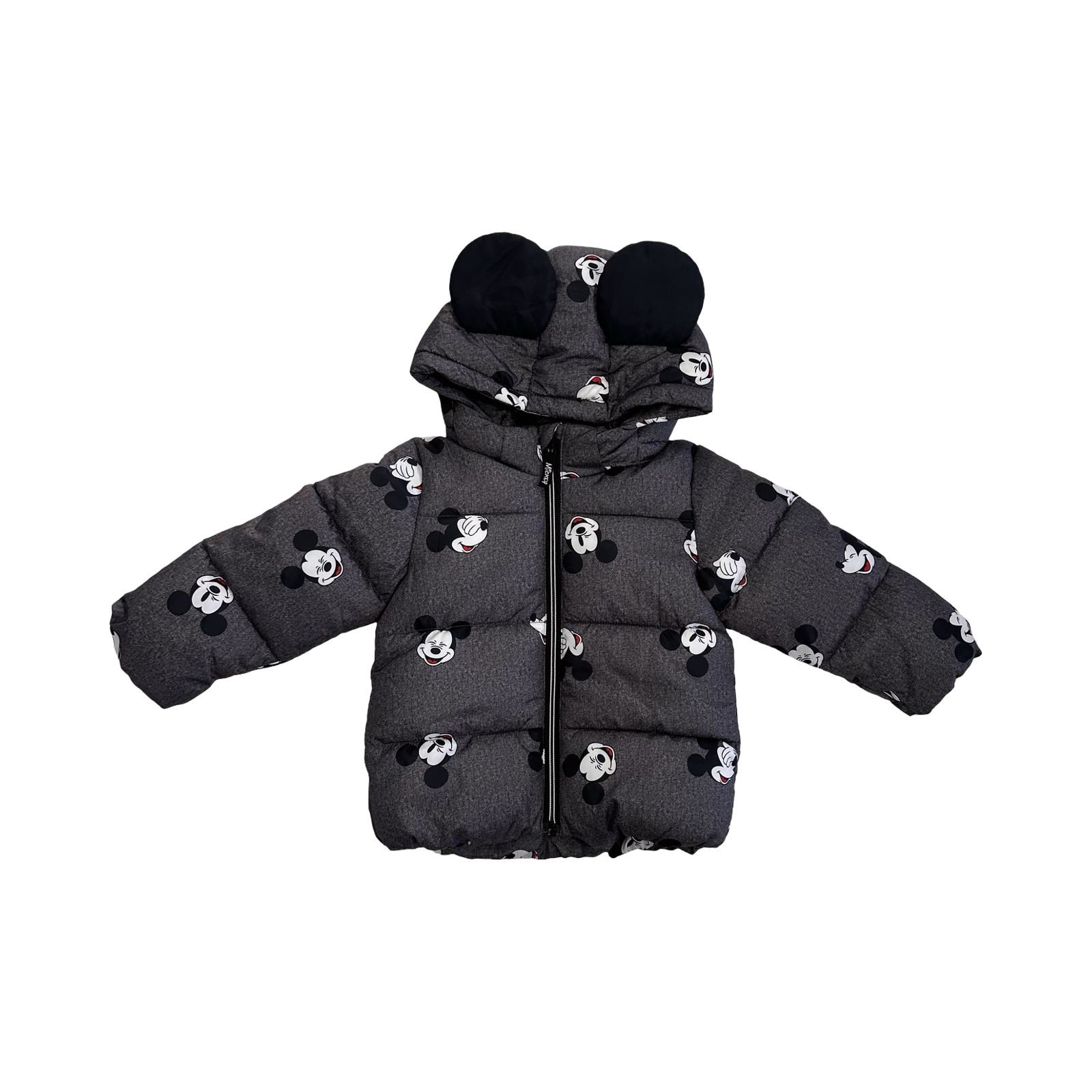 18-24M Grey Mickey Mouse Zipper Puffer Jacket - H & M