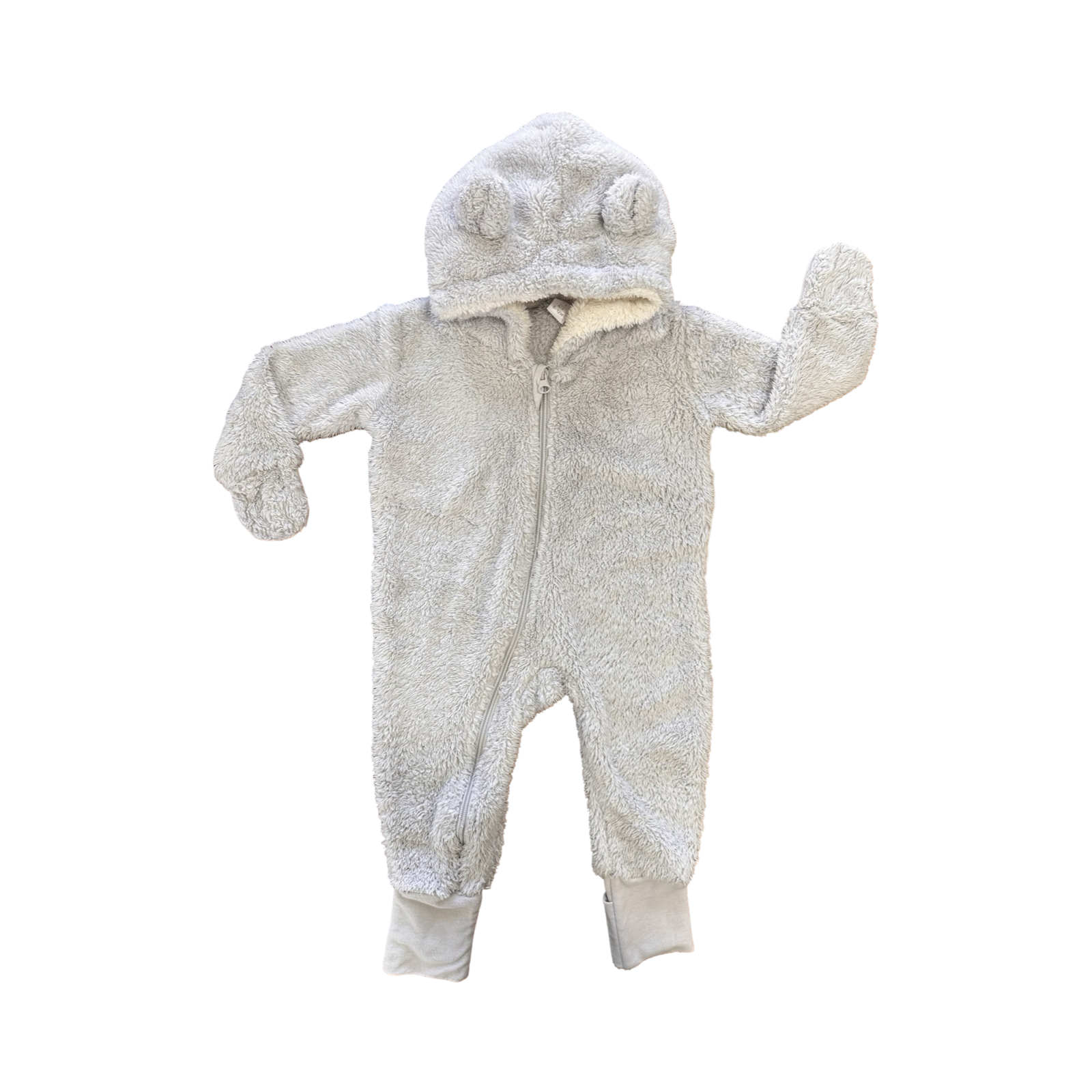 6-12Y Grey Bear Fleece Side Zipper Onesie - Tiny Tots