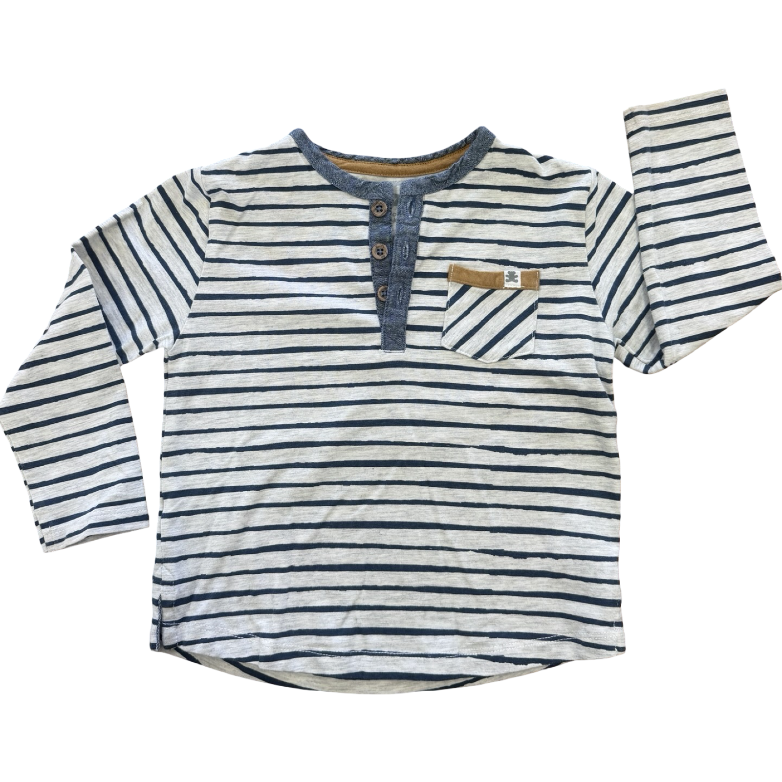 18-24M Navy & Grey Long Sleeve T-Shirt with Buttons - Woolworths