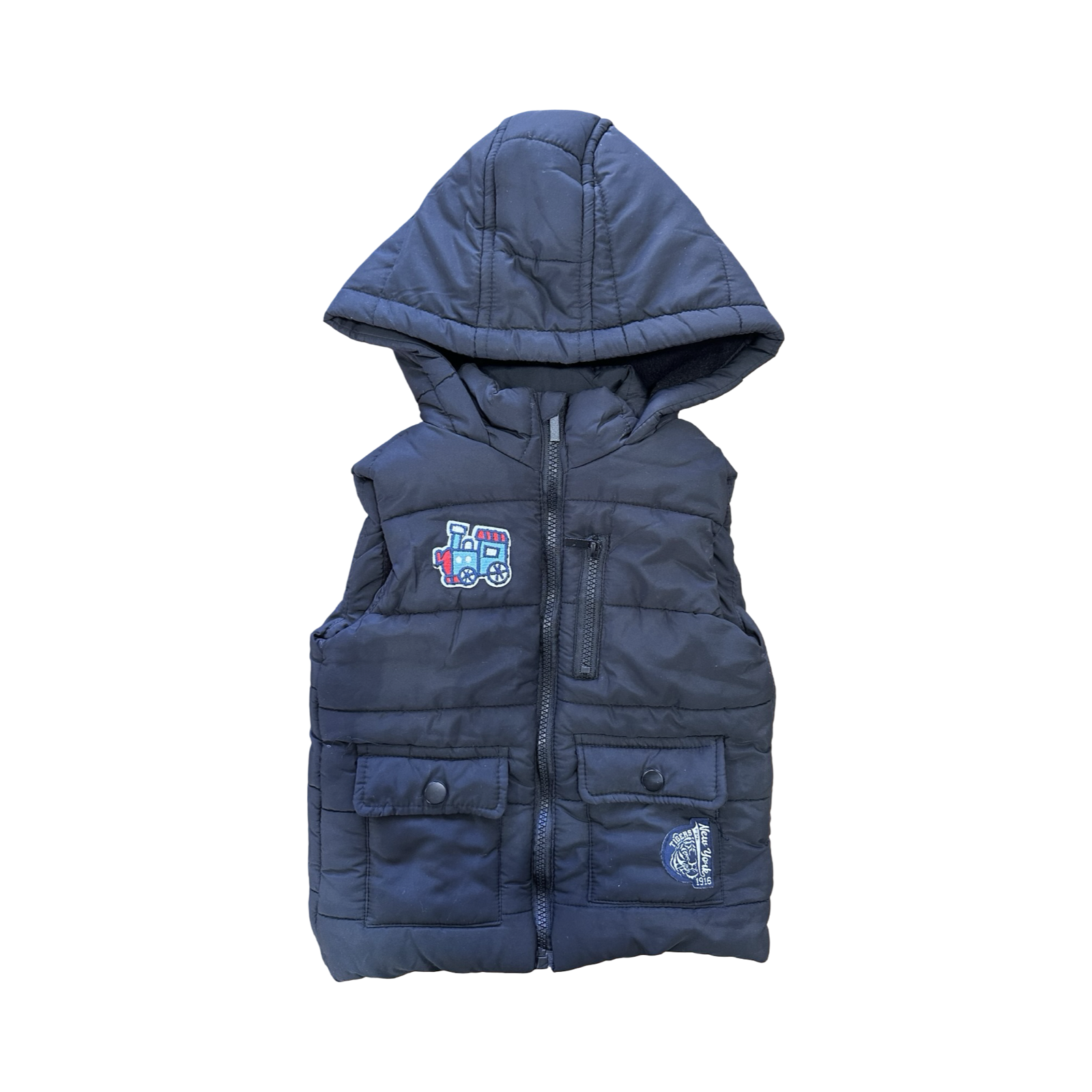 2-3Y Black Zipper Puffer Gilet - Waga Dude