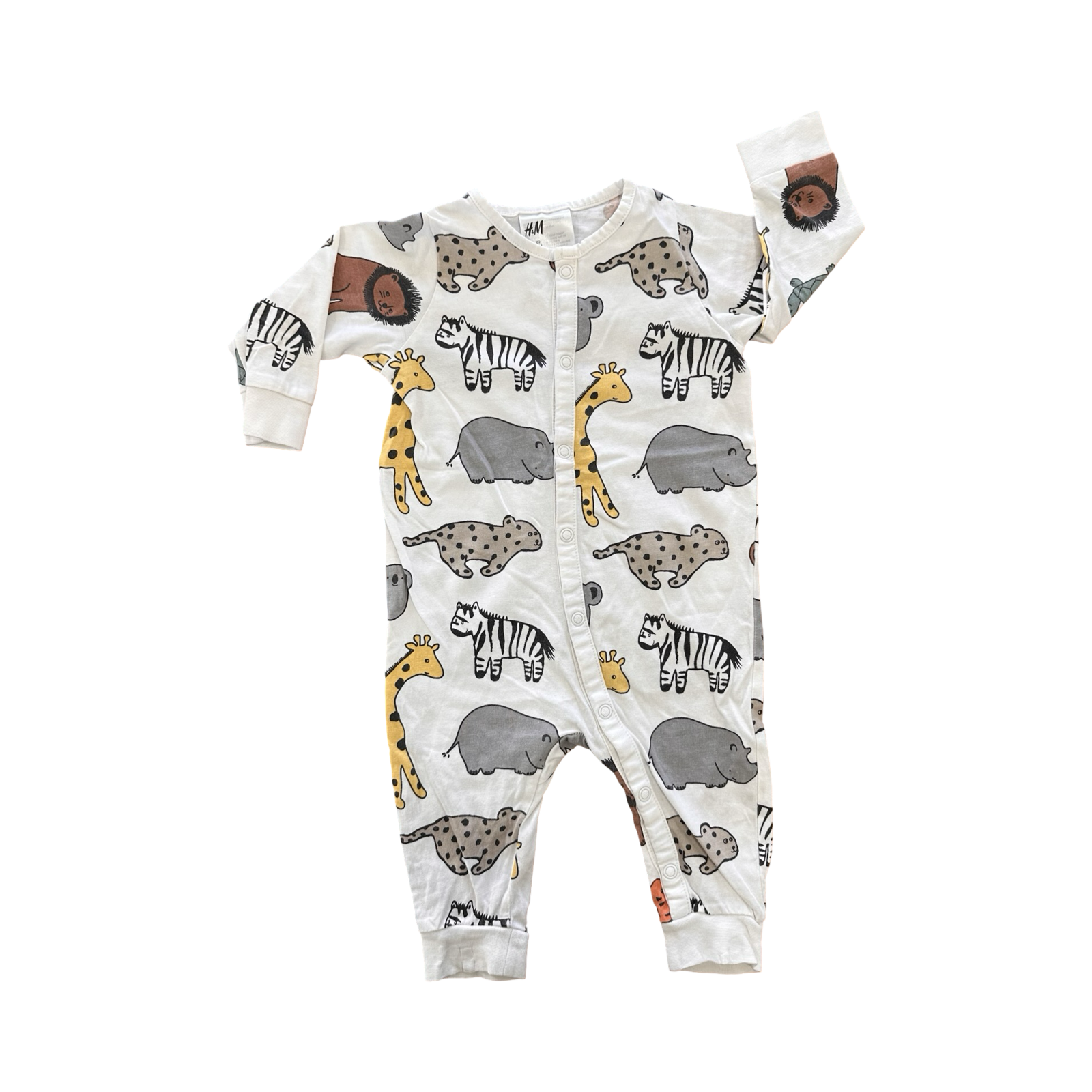 2-4M White Zoo Animal Snapper Babygrow - H & M
