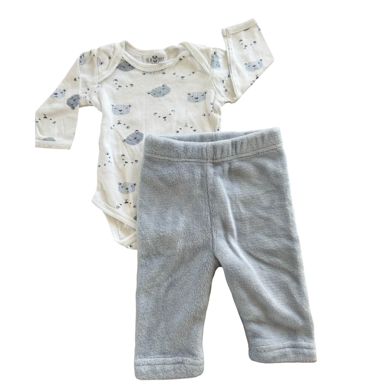 3-6M 2pc Blue & White Vest & Fleece Pants Set - Real Baby