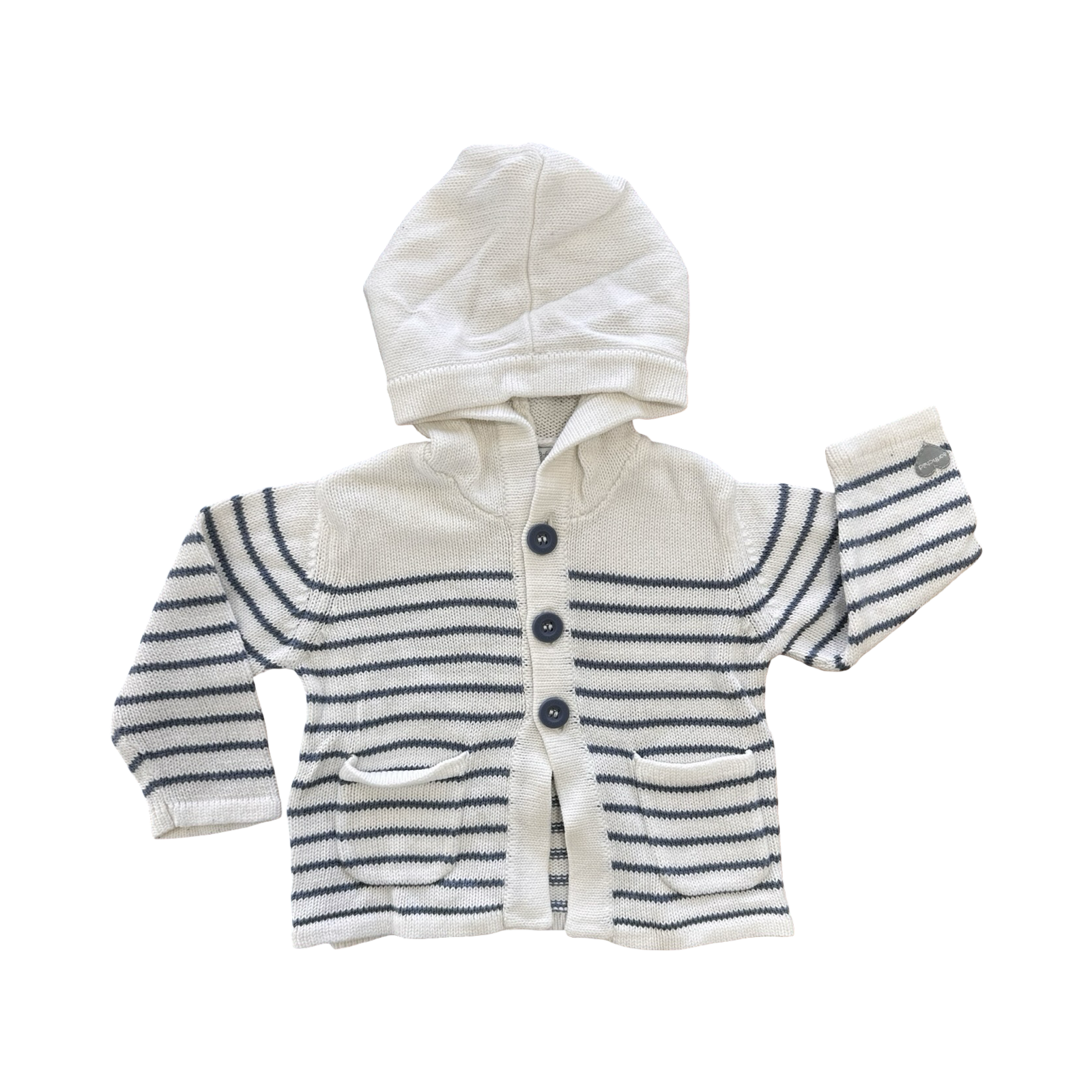 3-6M Blue & White Stripe Knitted Hooded Cardigan - Earthchild