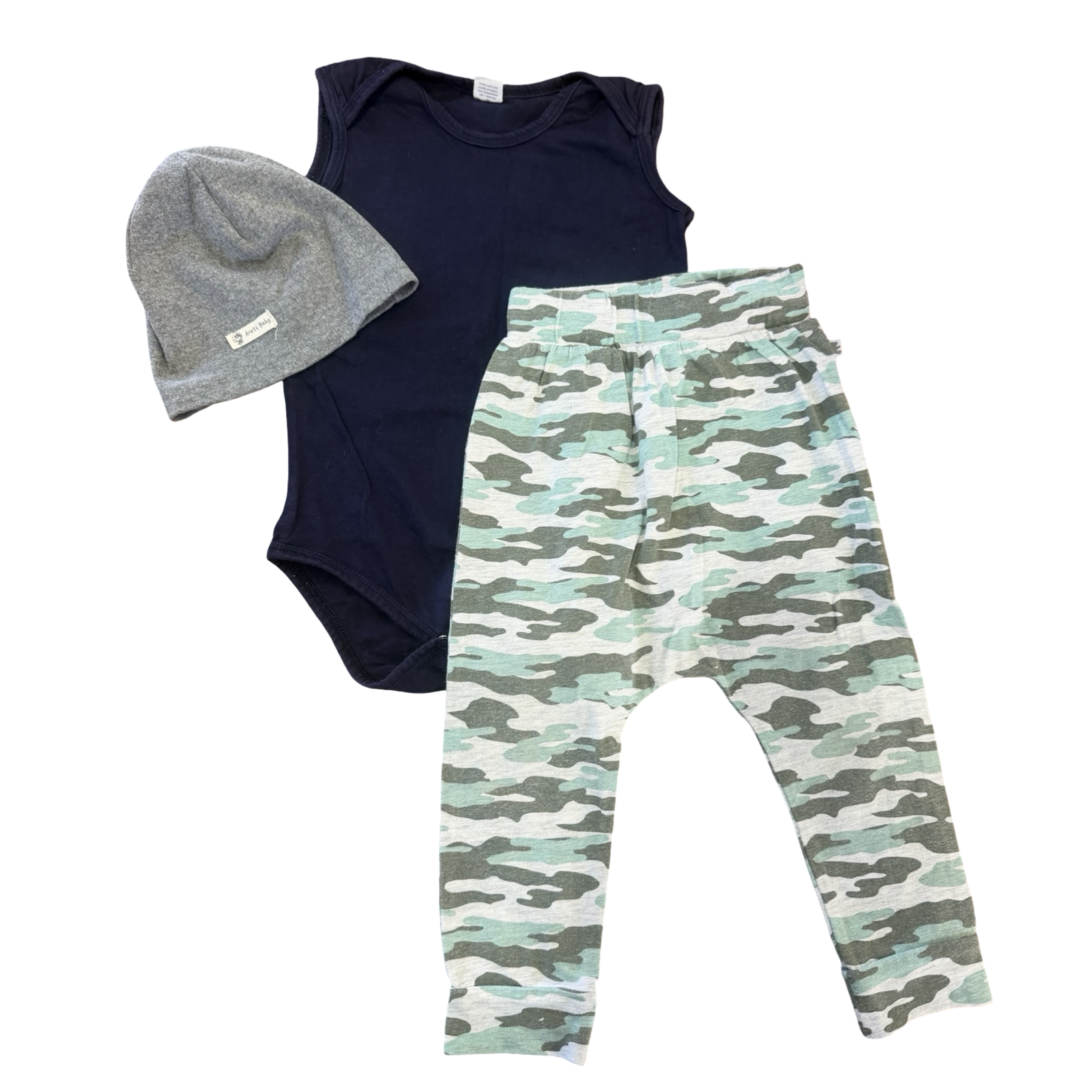 18-24M 3pc Camo & Navy Set with Grey Beanie - Woolworths / Tiny Tots