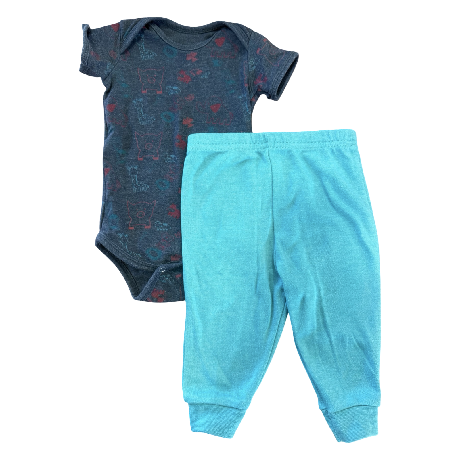 3-6M 2pc Pants and Animal Dark Grey Body Vest - Real Baby