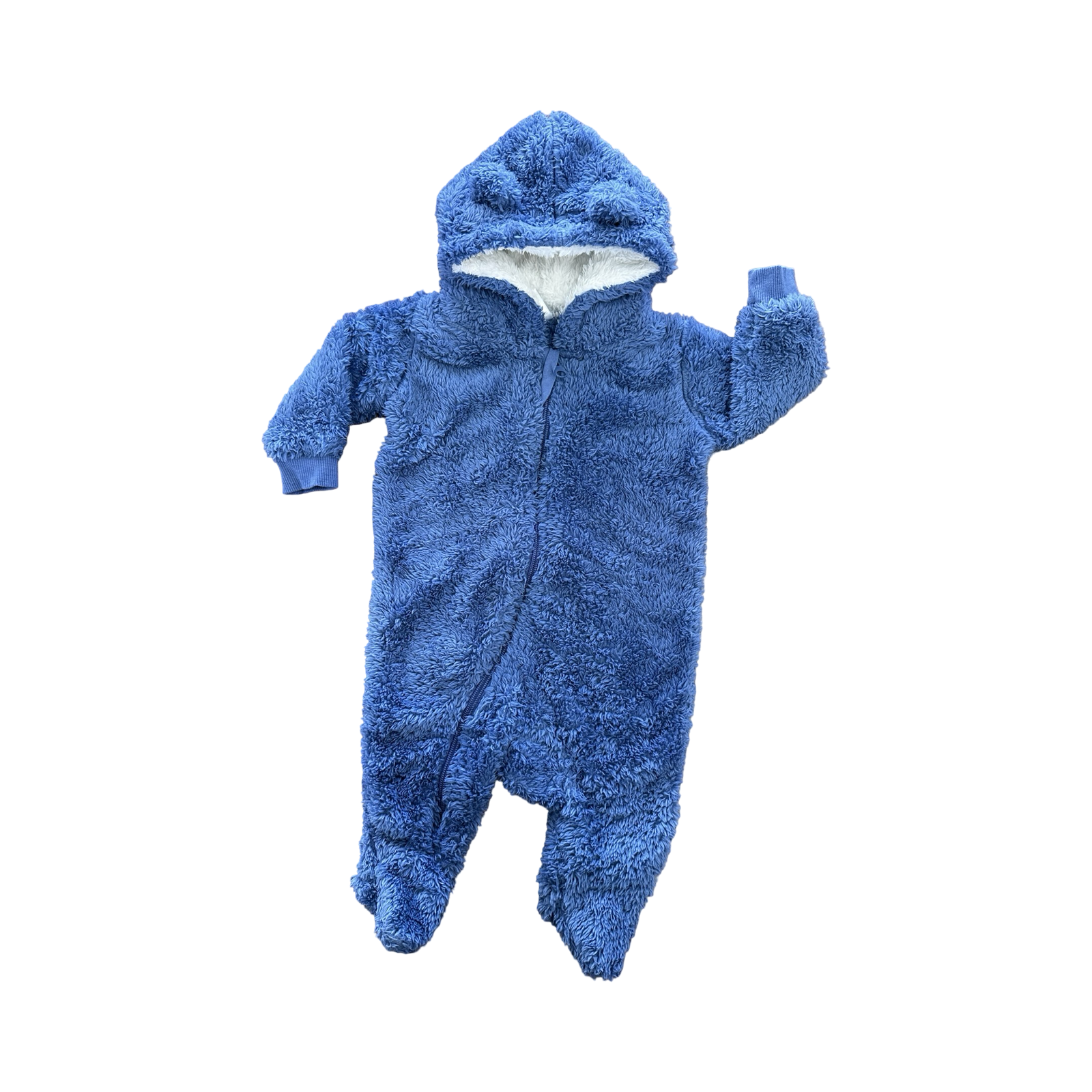*NEW* 0-3M Blue Bear Fleece Side Zipper Onesie - Tiny Tots