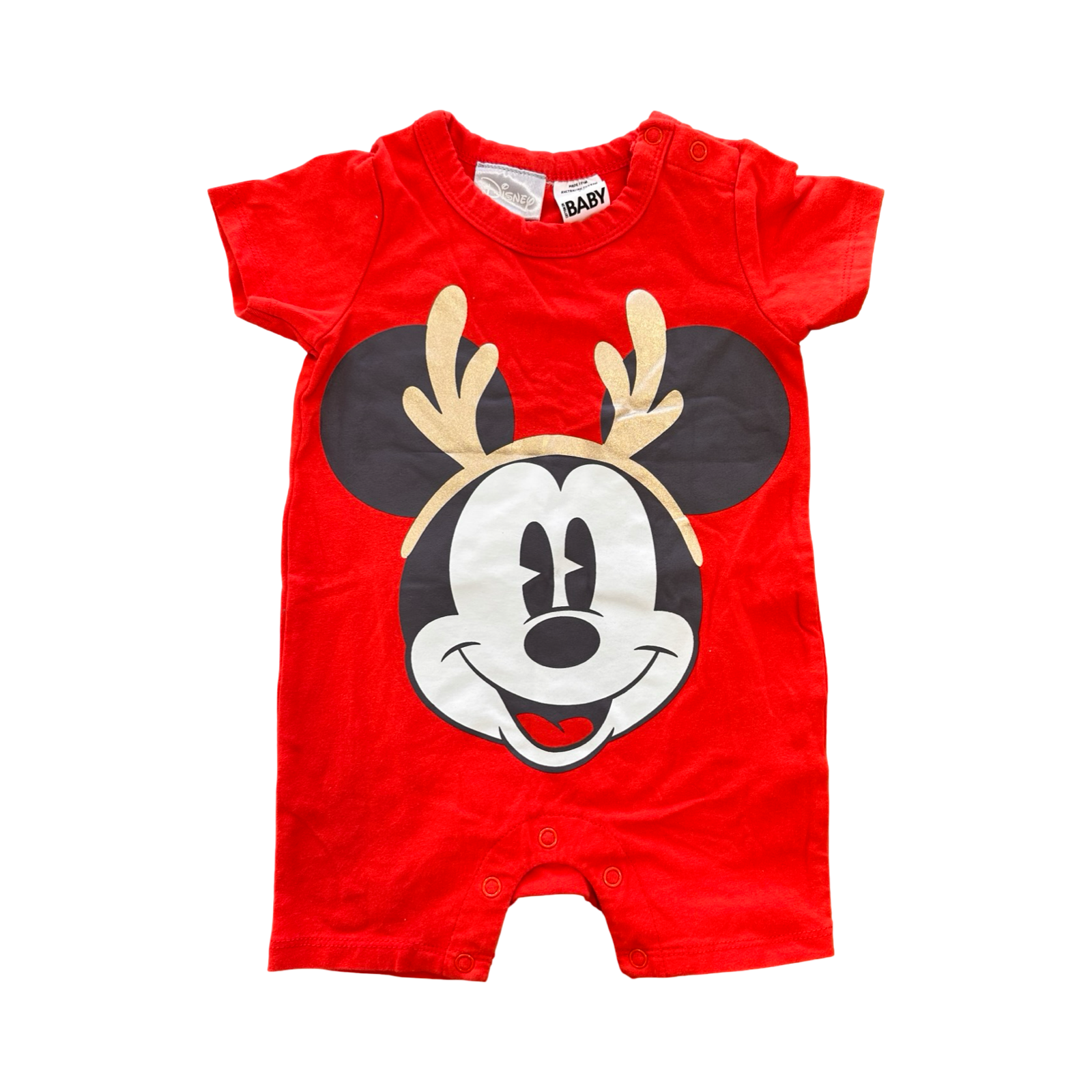 3-6M Red Mickey Romper - Cotton On