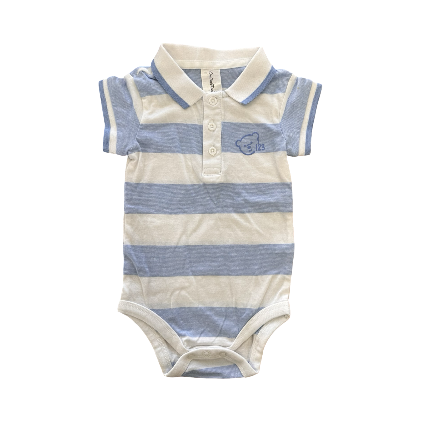 6-9M White & Blue Golf Shirt Style Bodysuit - OneTwoThree
