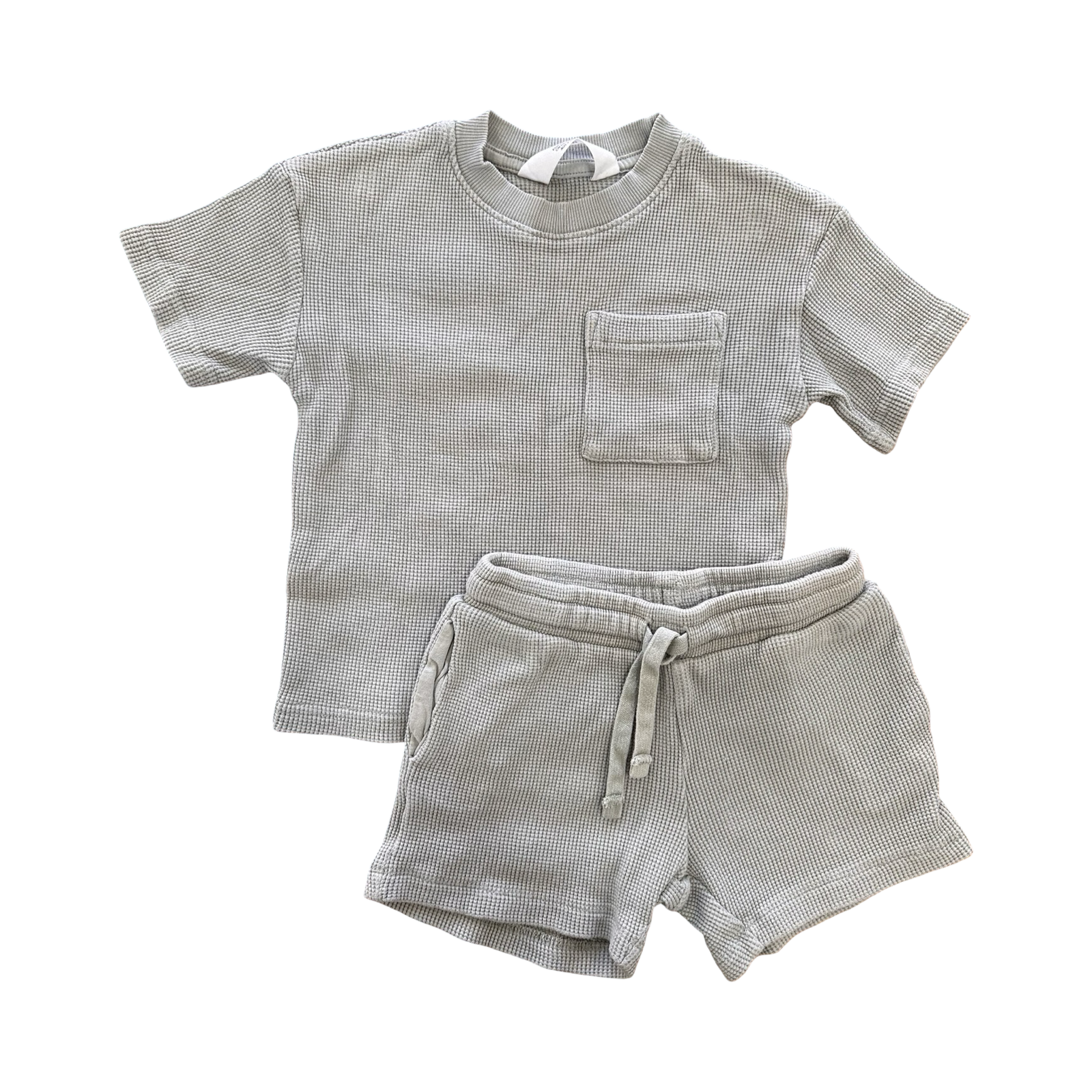 2-3Y Green 2pc Waffle Knit Summer Short Sleeve Set - H & M