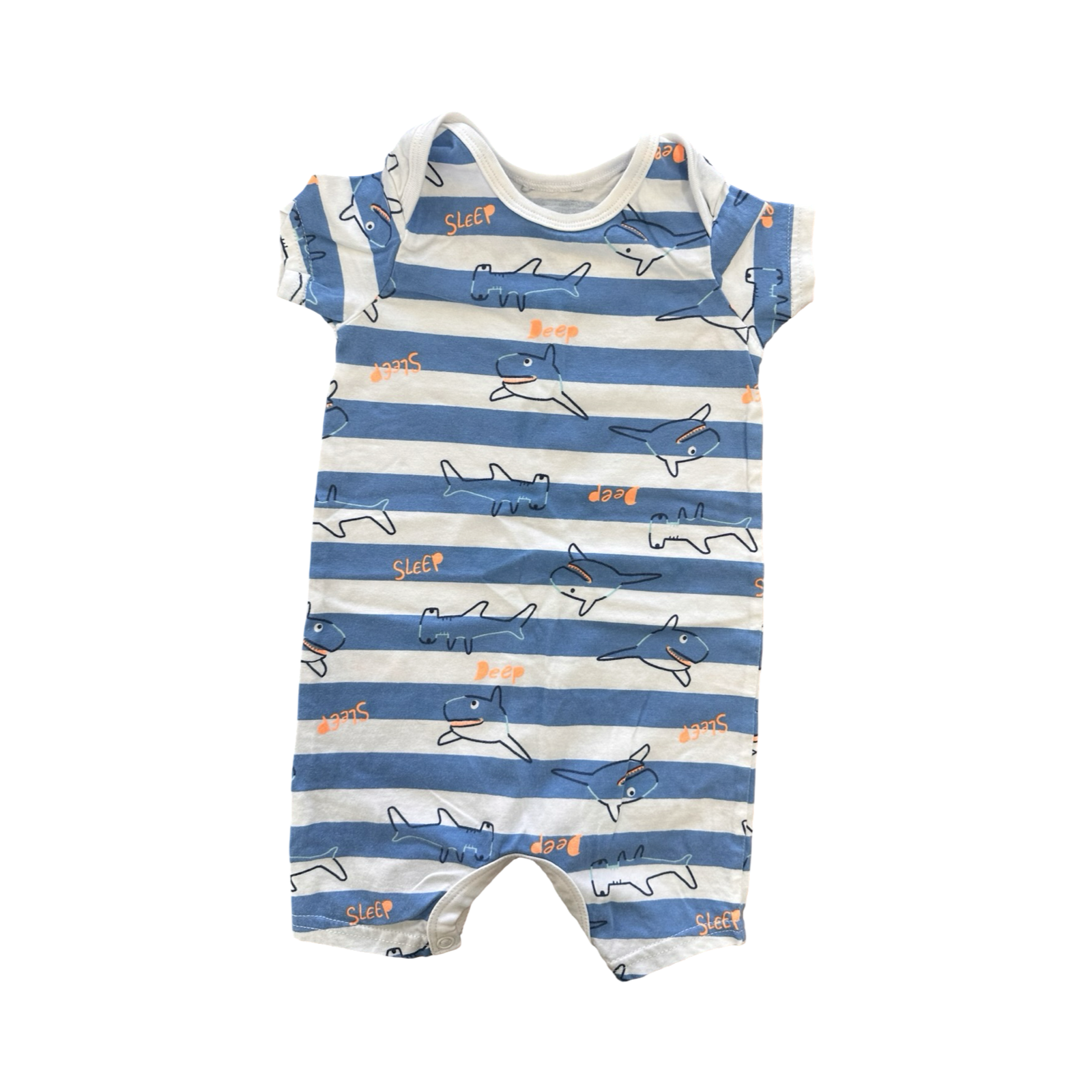 6-12M Blue & White Shark Sleep Deep Romper - Woolworths