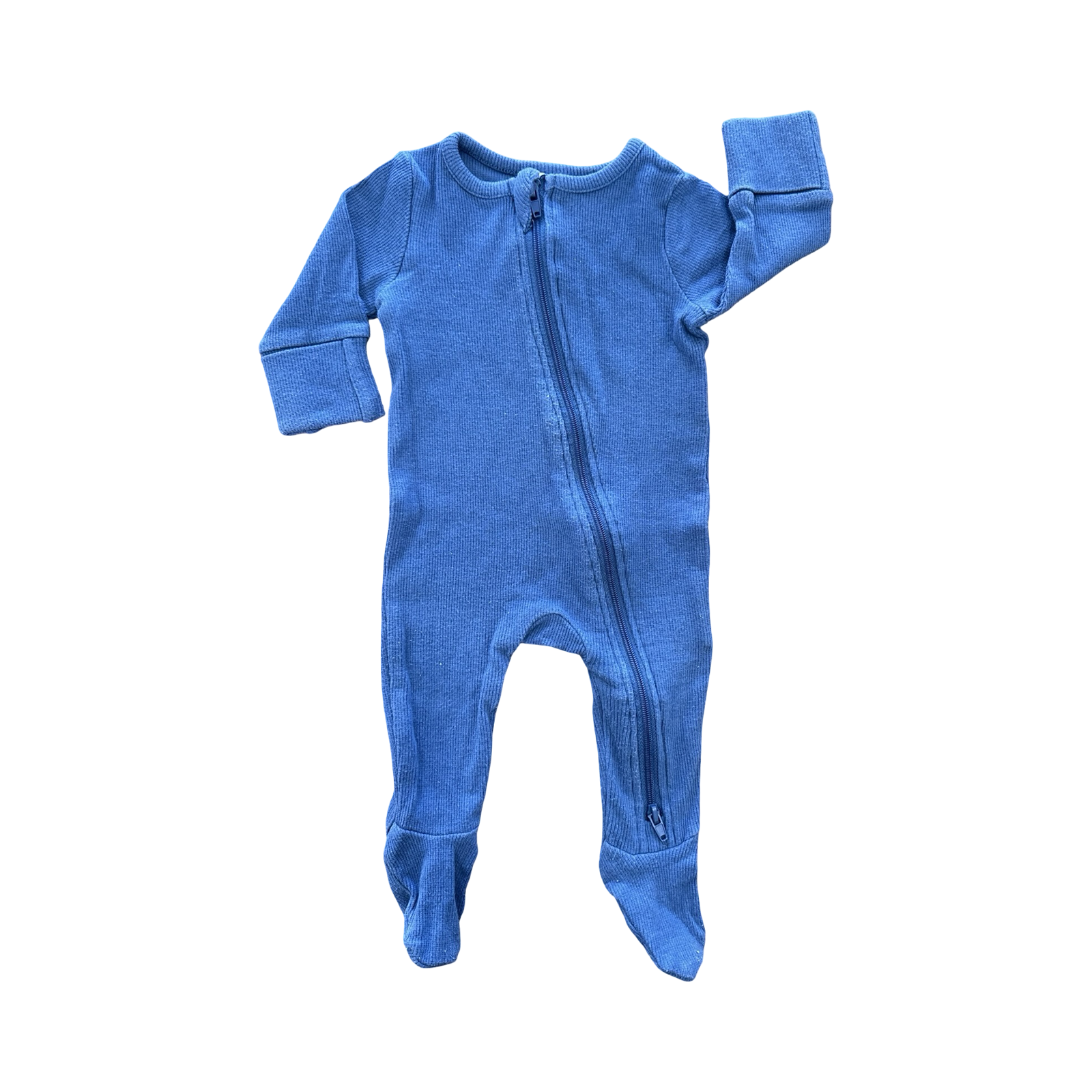 0-3M Blue Ribbed Side Zipper Babygrow - Cotton On