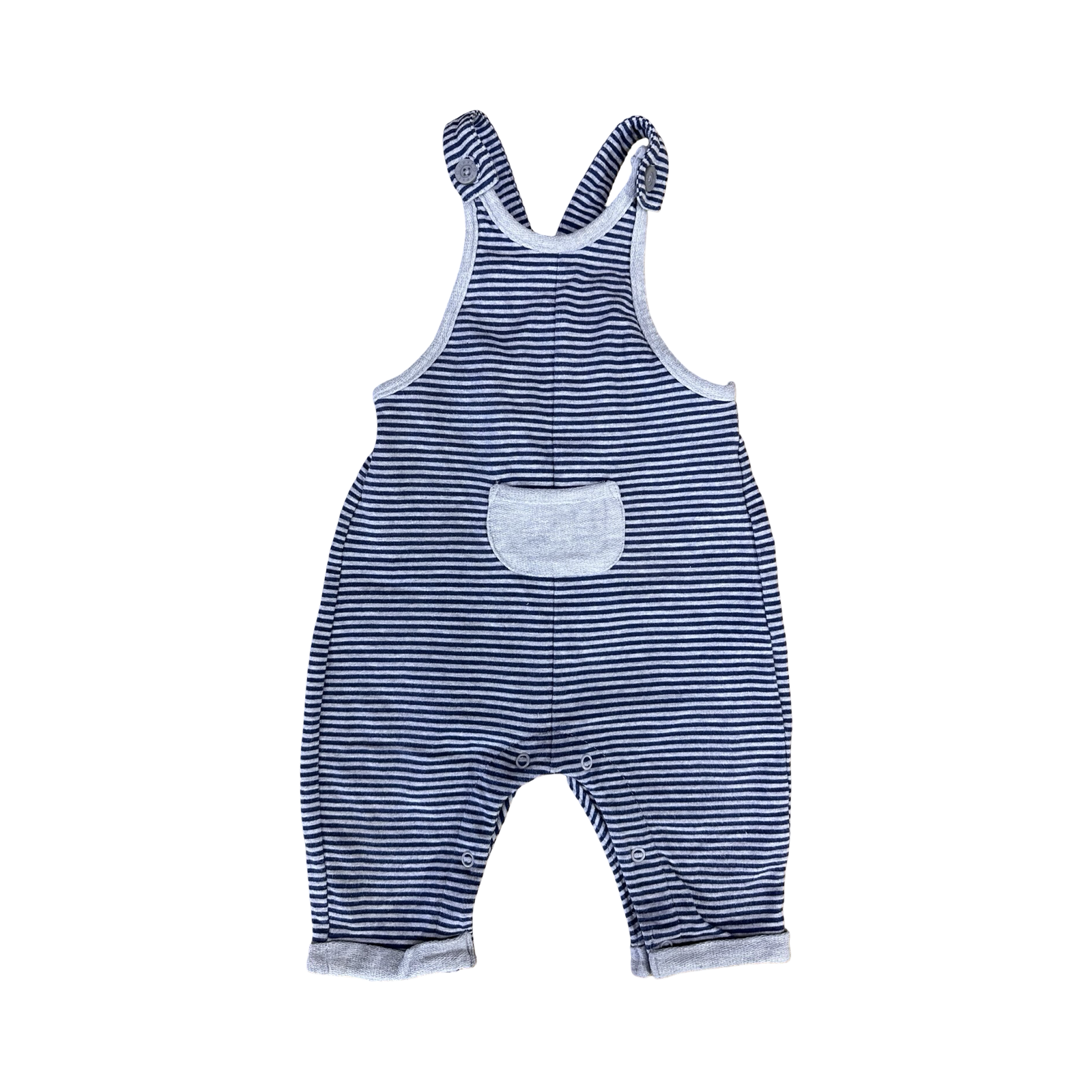 3-6M Blue & Grey Cotton Stripe Dungaree - Next
