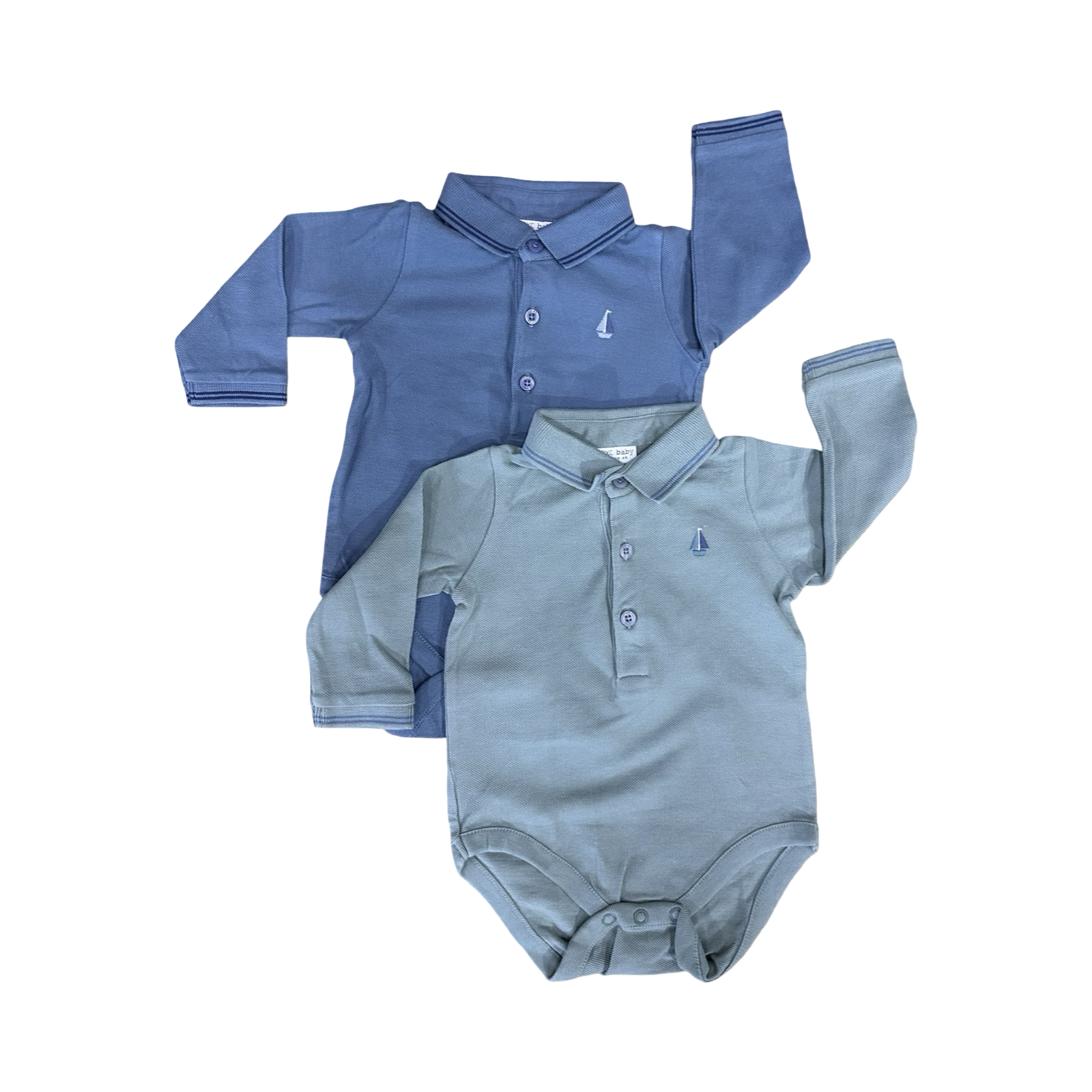 3-6M 2pc Green & Blue Long Sleeve Golf Shirt Design Bodysuit - Next