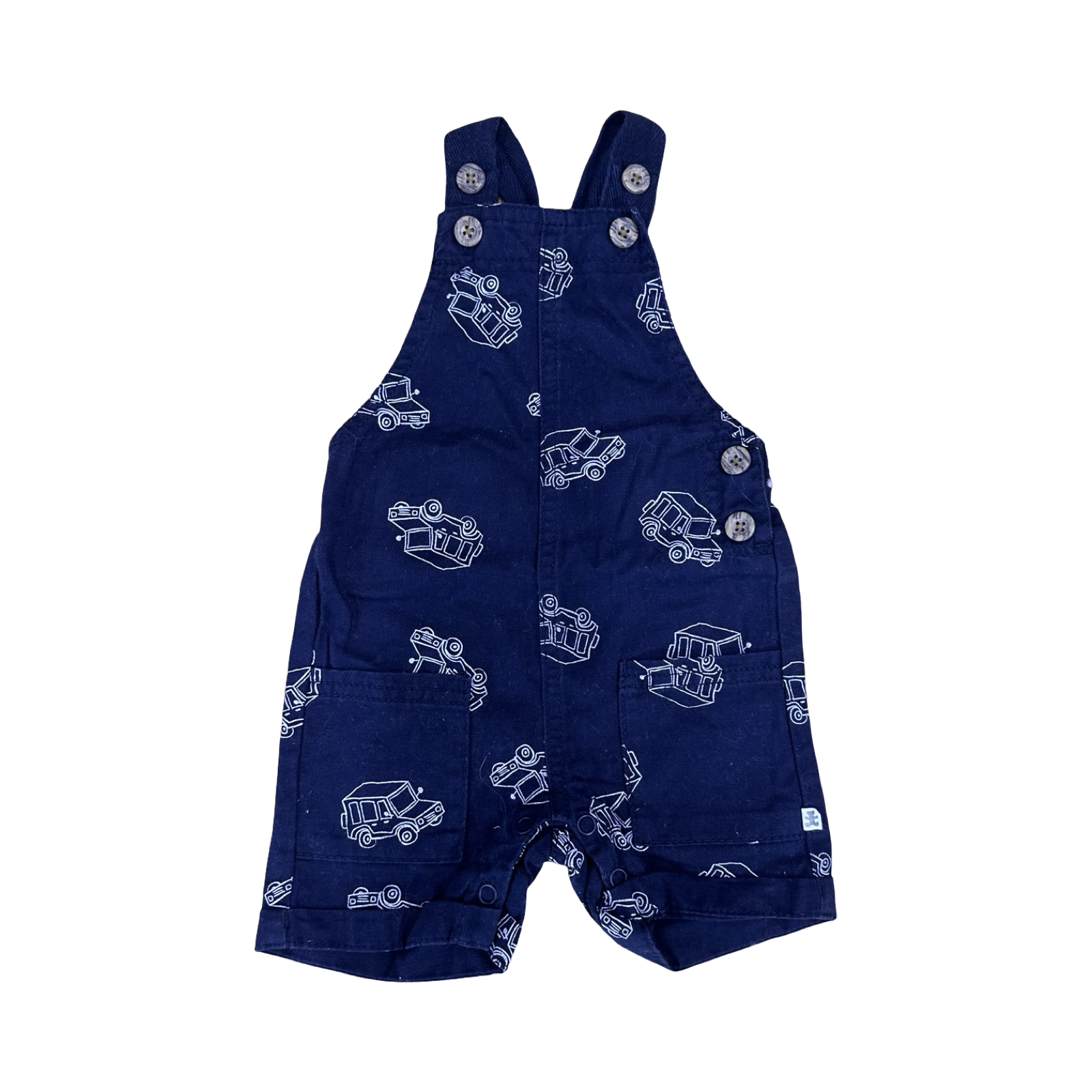 3-6M Navy Car Cotton Dungaree - Woolworths