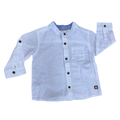 6-12M White Cotton/Linen Blend Button Shirt with Mandarin Collar - Woolworths