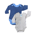 0-3M 2pc Blue & Beige Long Sleeve Bodysuit Set - Cuddlesome