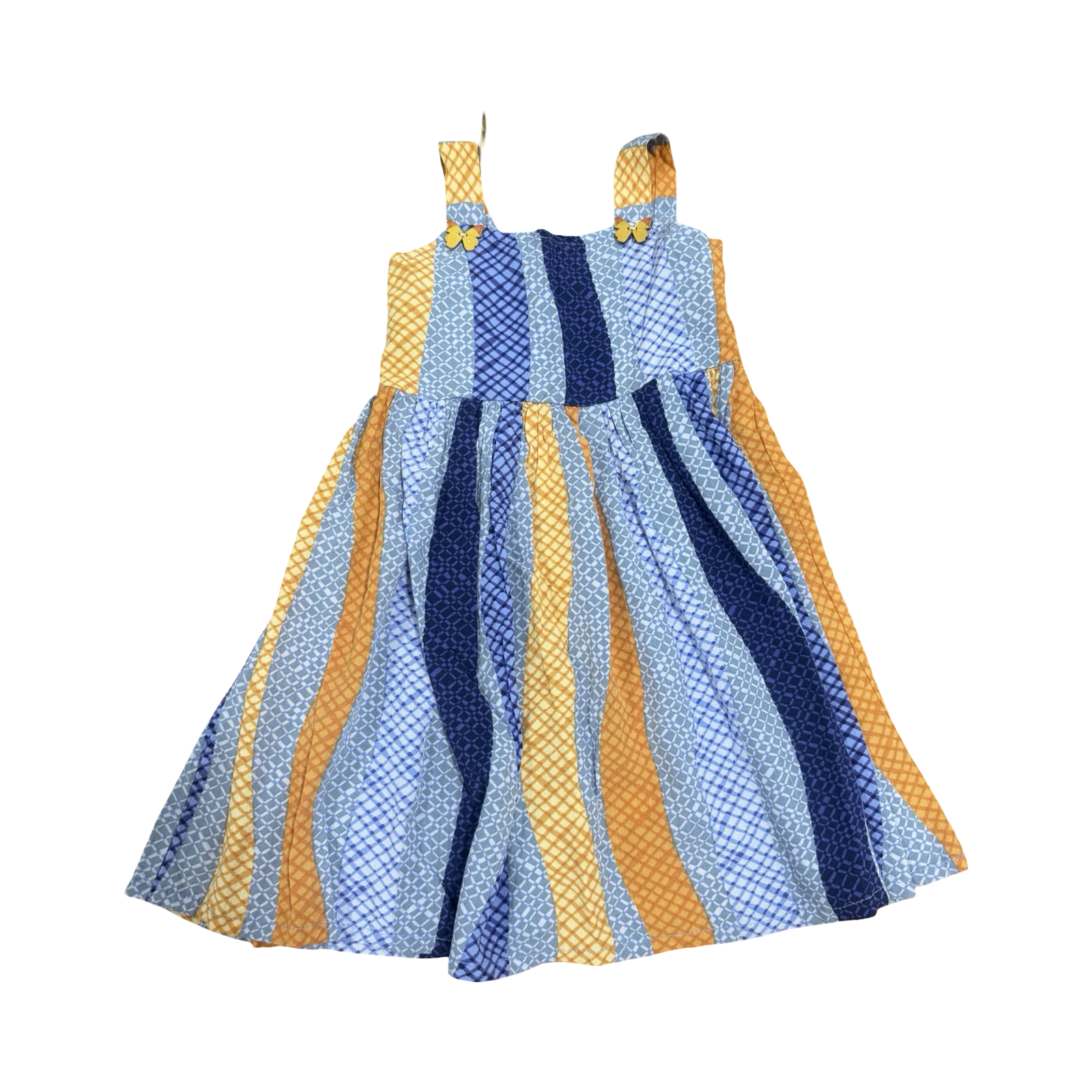 3-4Y Orange & Blue Patterned Viscose Dress