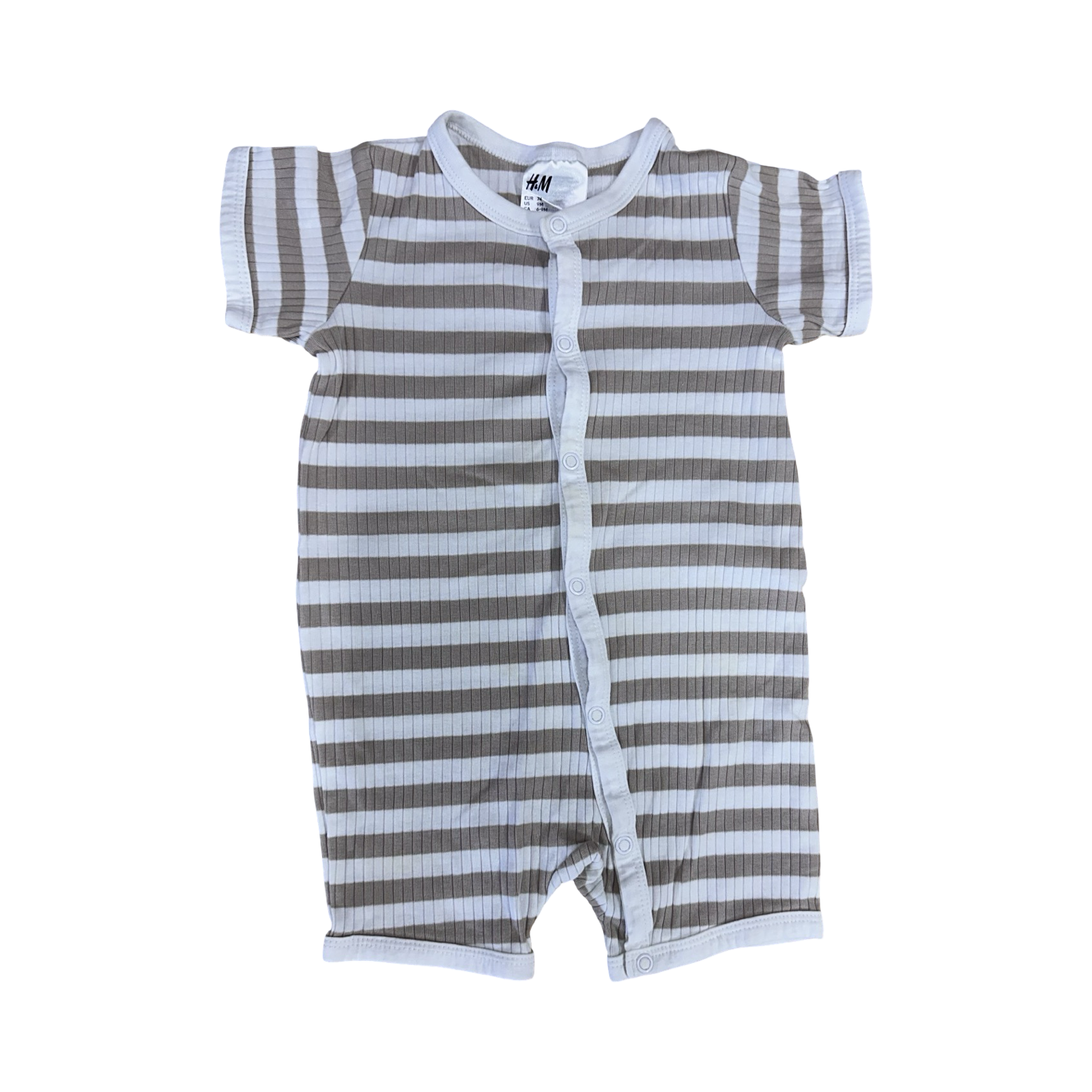 6-9M Beige & White Stretch Ribbed Snapper Romper - H & M