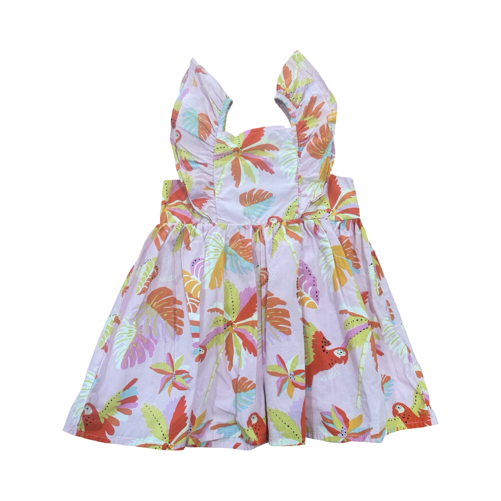 2-3Y Pink Forrest & Parrot Theme Summer Dress - Keedo