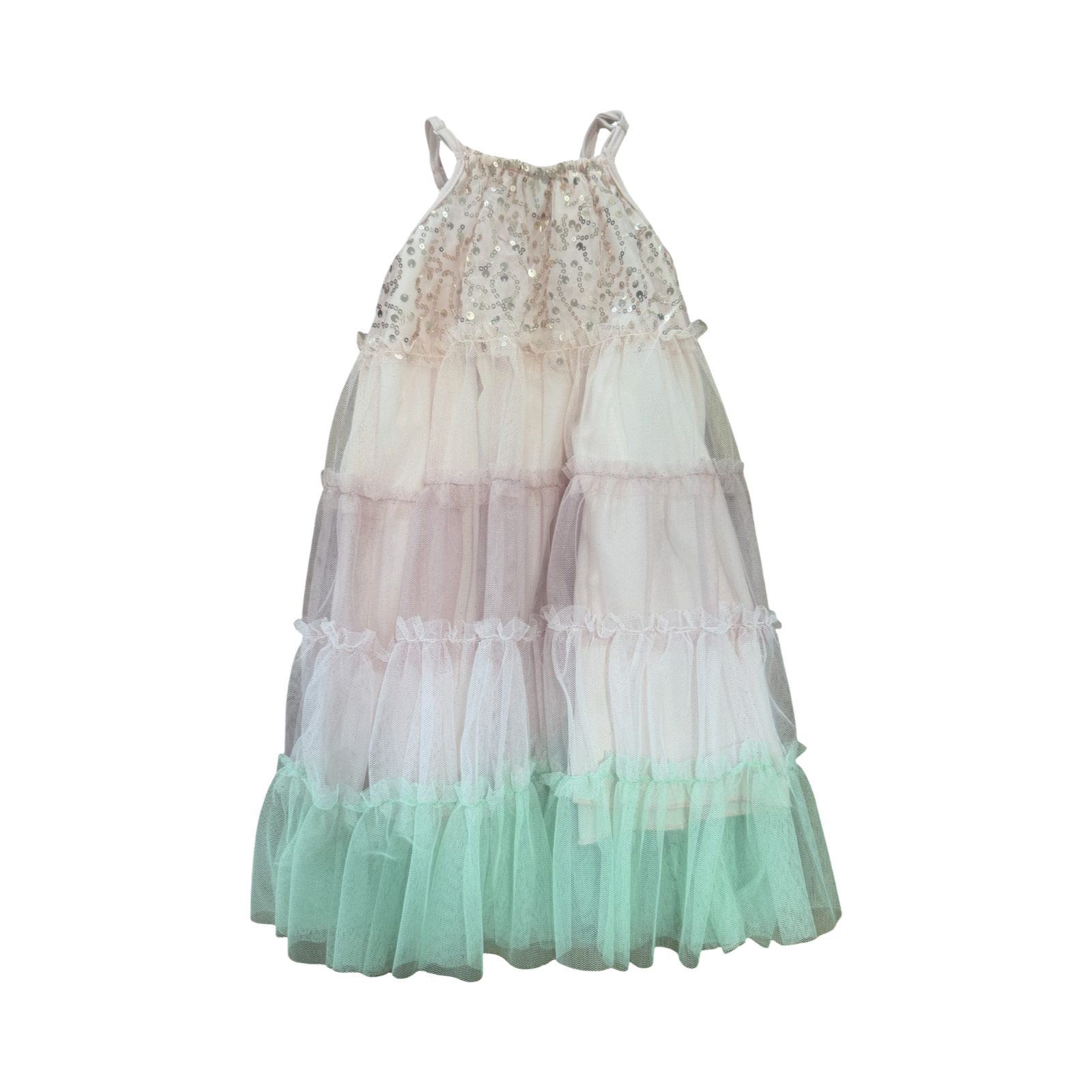 2-3Y Pink & Green Tulle & Sequin Dress - Qtee