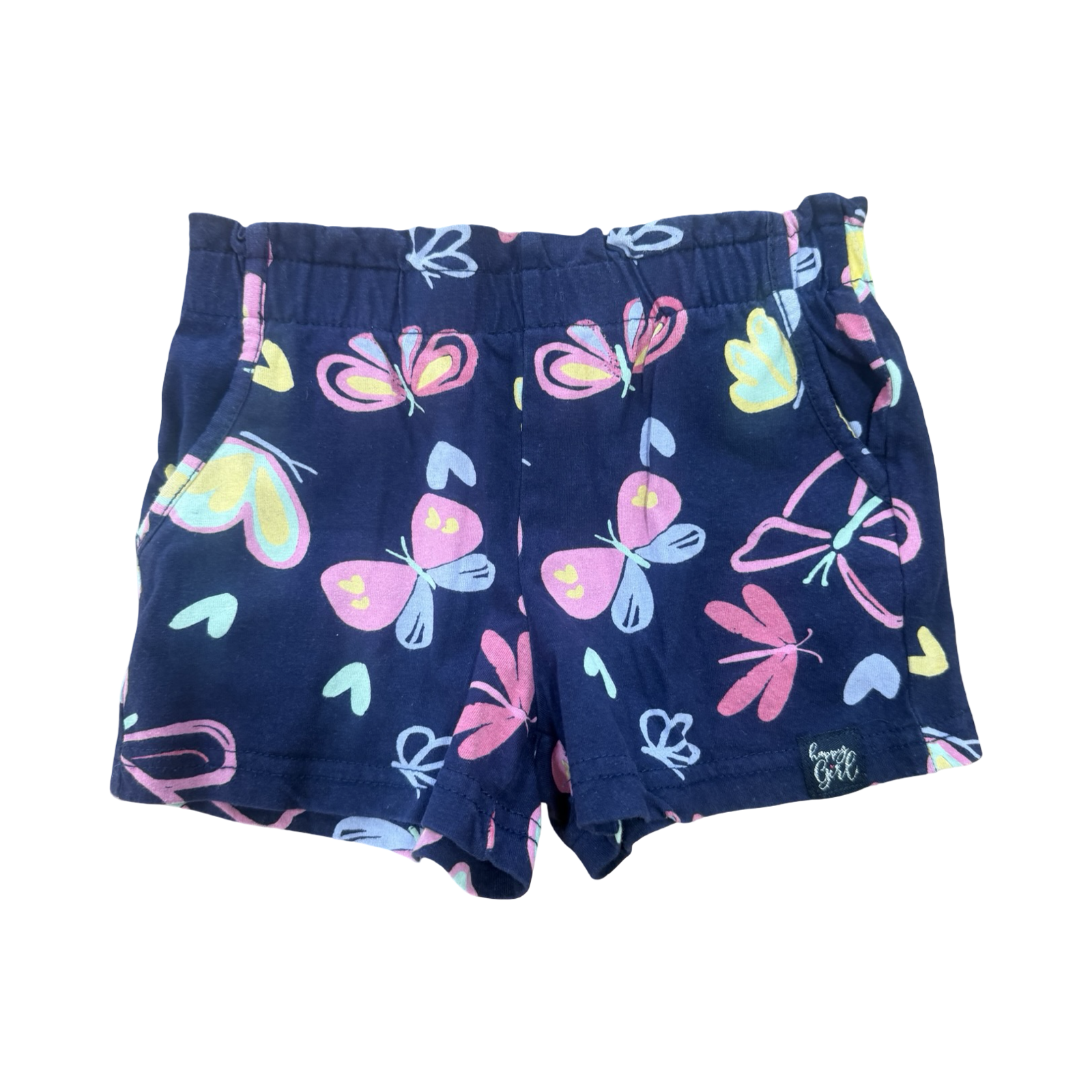 2-3Y Navy Butterfly Cotton Shorts - Qtee