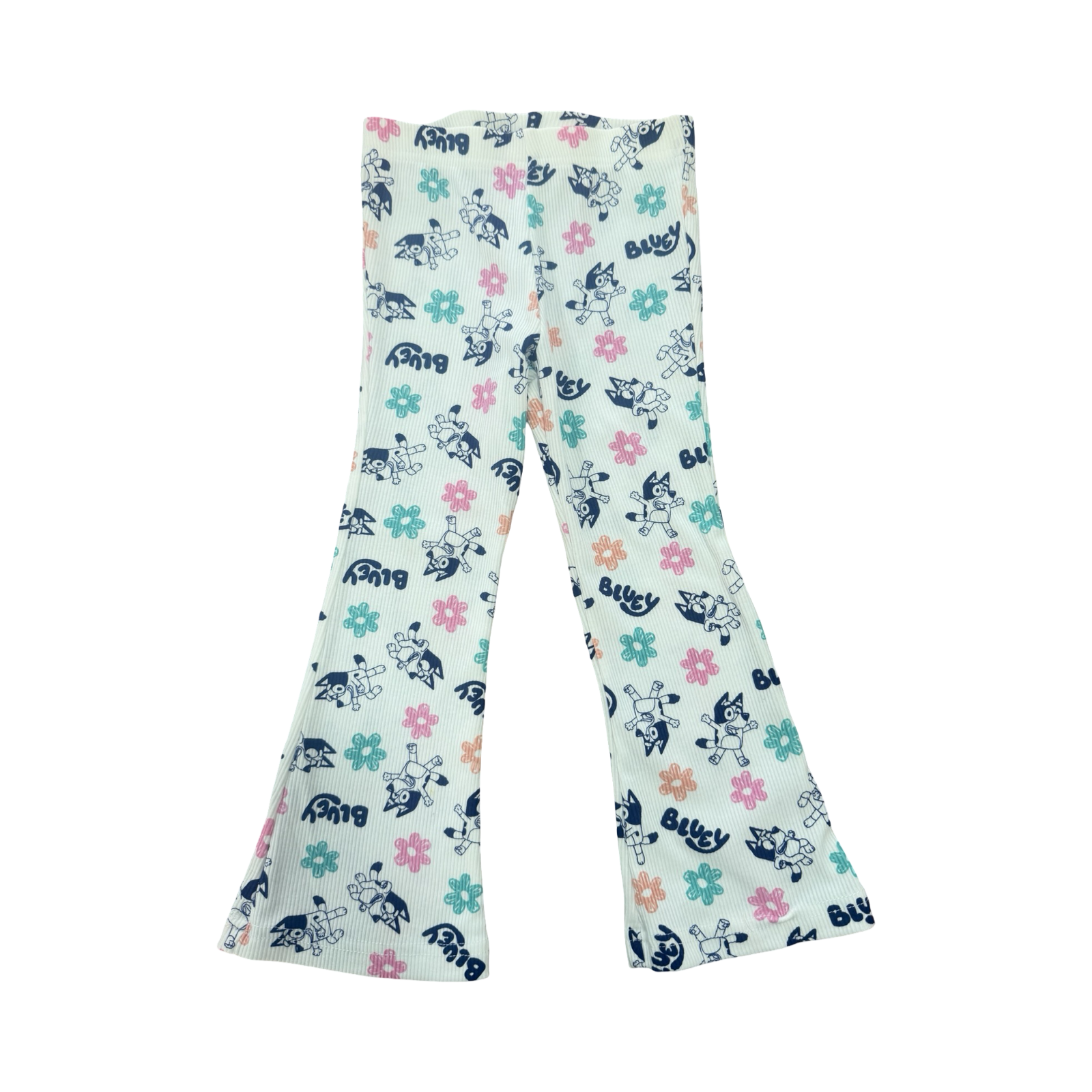 3-4Y White Bluey Bellbottom Ribbed Leggings