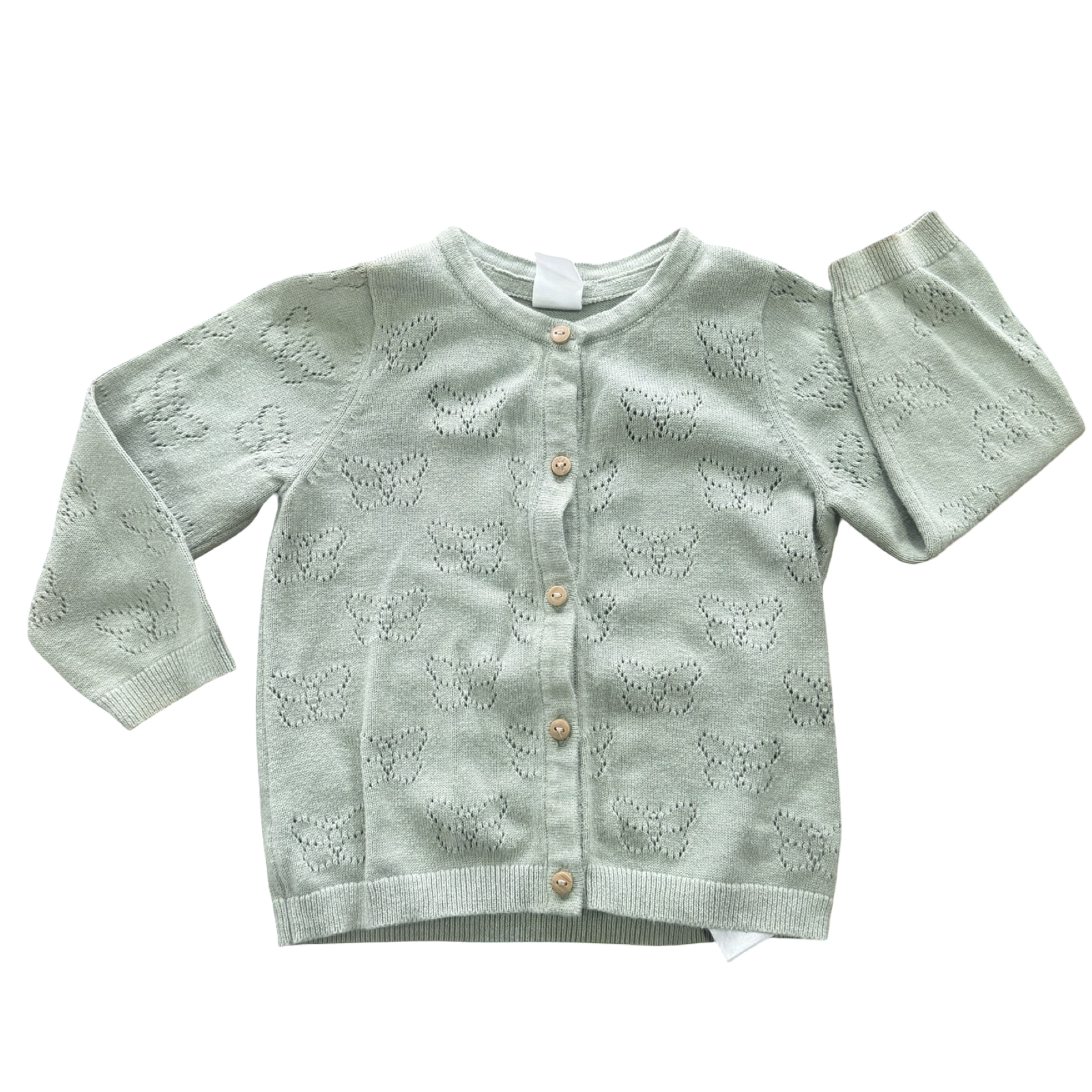 9-12M Sage Green Cardigan with Butterfly Detail - H & M
