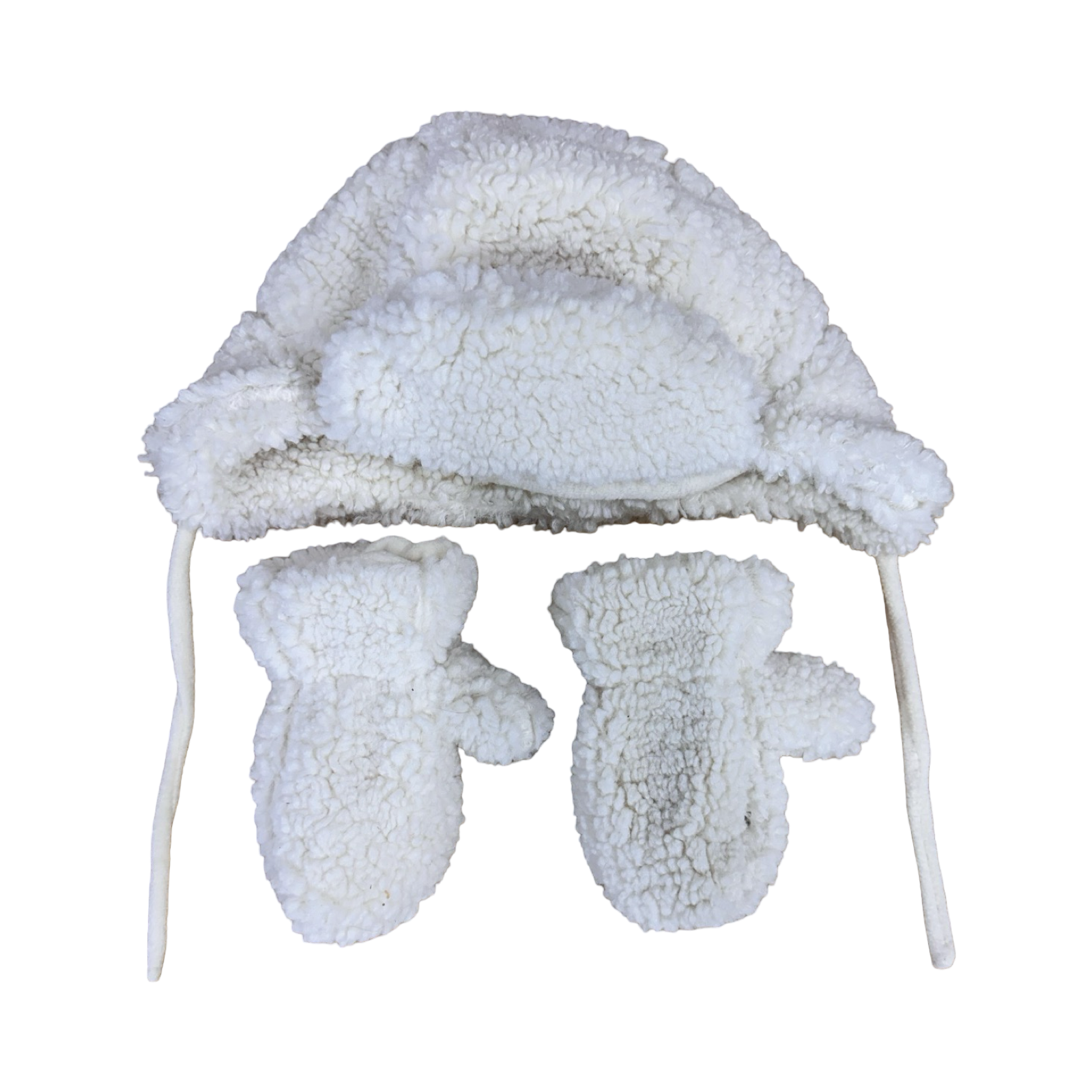 1-2Y Cream Bear Fleece Hat with Gloves - H & M