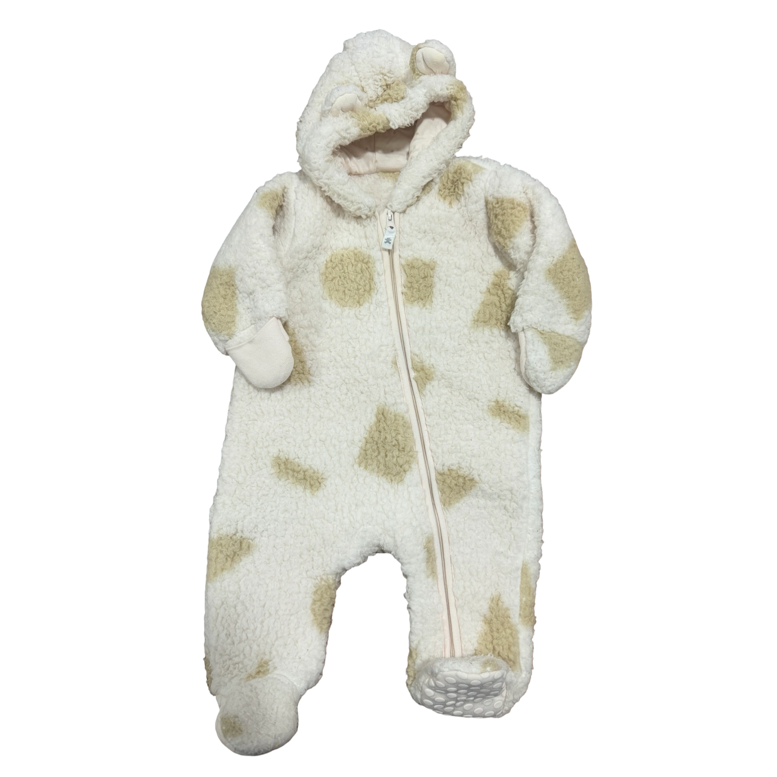 1-3M Beige, Cream & Light Pink Bear Fleece Winter Onesie - Woolworths