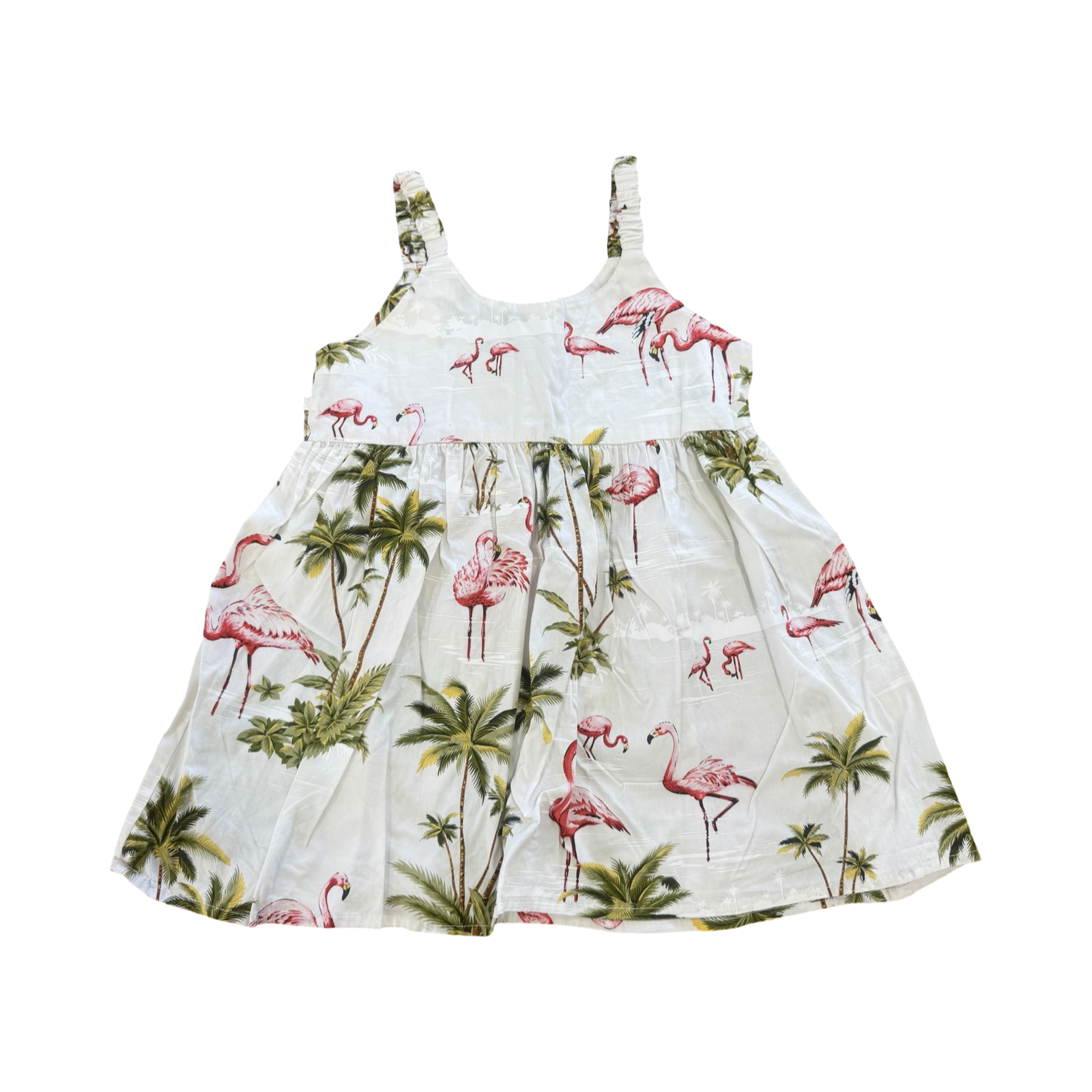 4Y White Cotton Flamingo & Tree Summer Dress - KY's