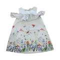 3-4Y Blue & White Stripe Bird Garden Summer Dress with Frills - H & M