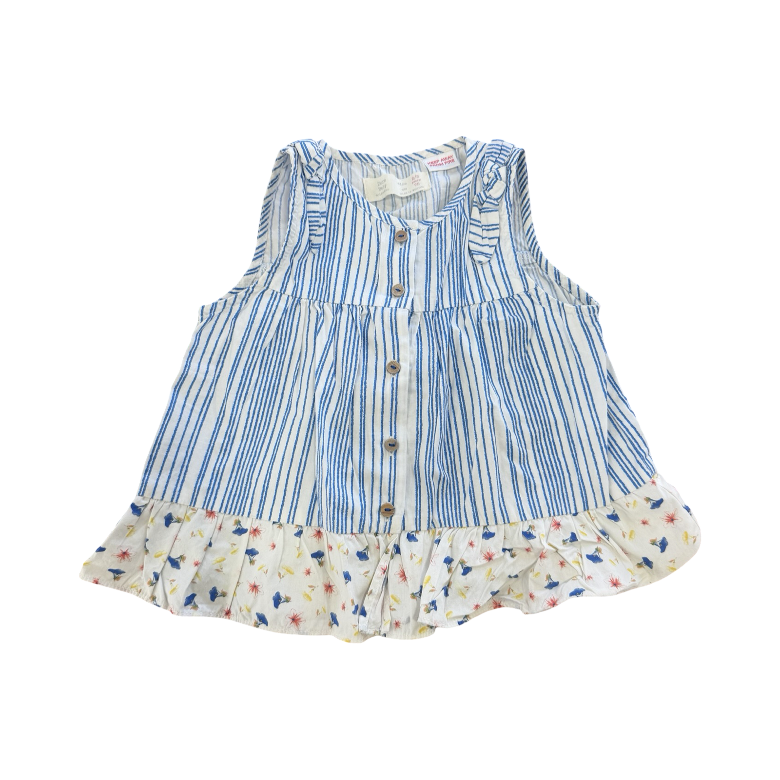 2-3Y Blue & White Floral Cotton Buttoned Top - Zara