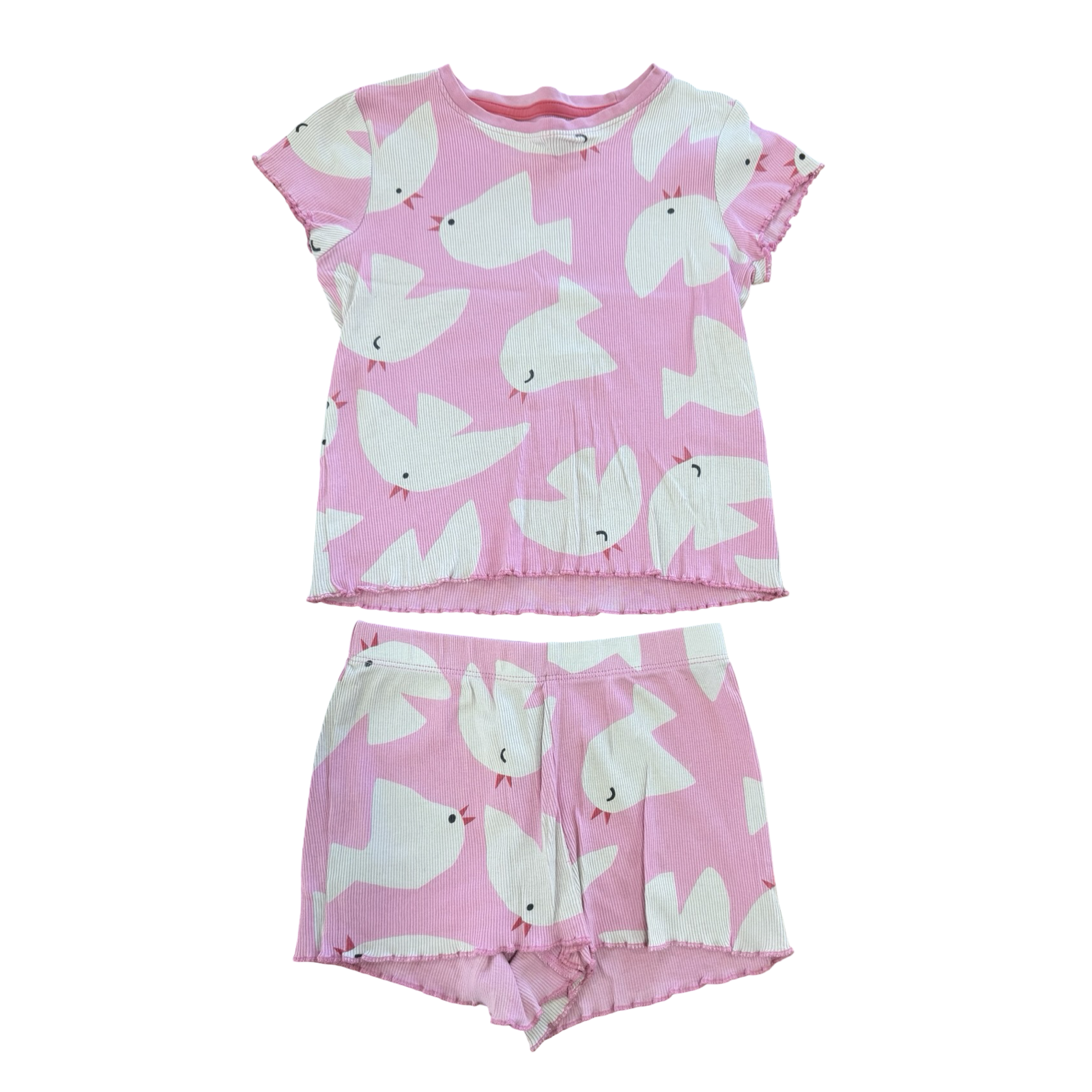 3-4Y 2pc Pink Birdie Ribbed Pyjama Set - Hema