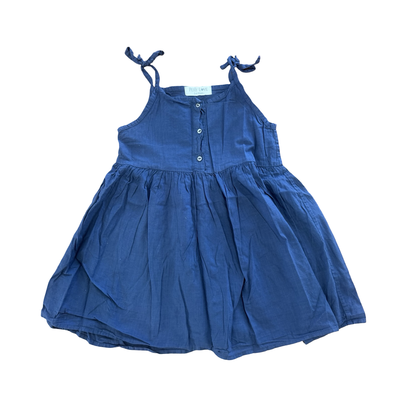 3-4Y Navy Cotton Summer Dress with Thin Straps - Petit Love