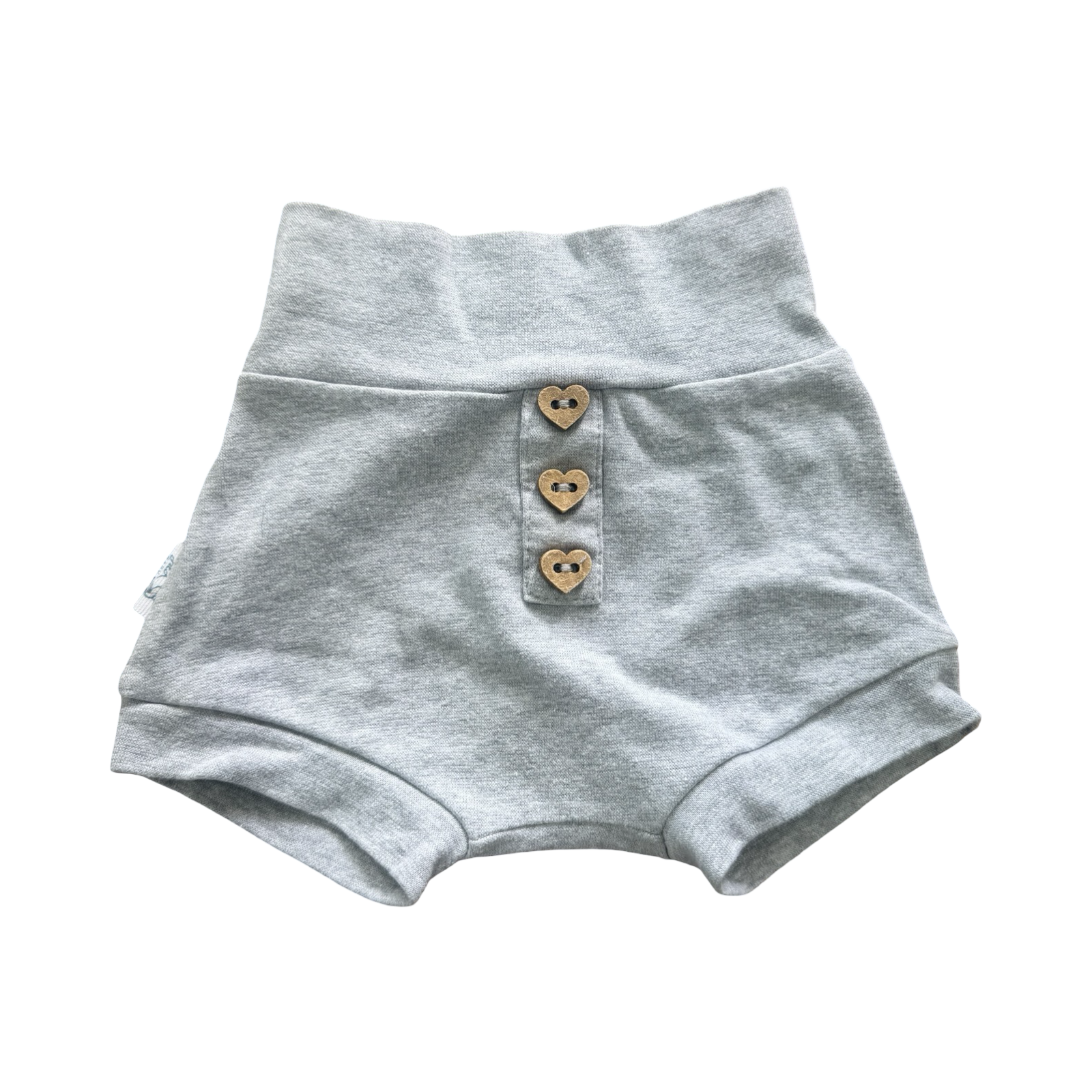 3-6M Light Grey Melange Bloomer with Wooden Heart Buttons - JDK Baby