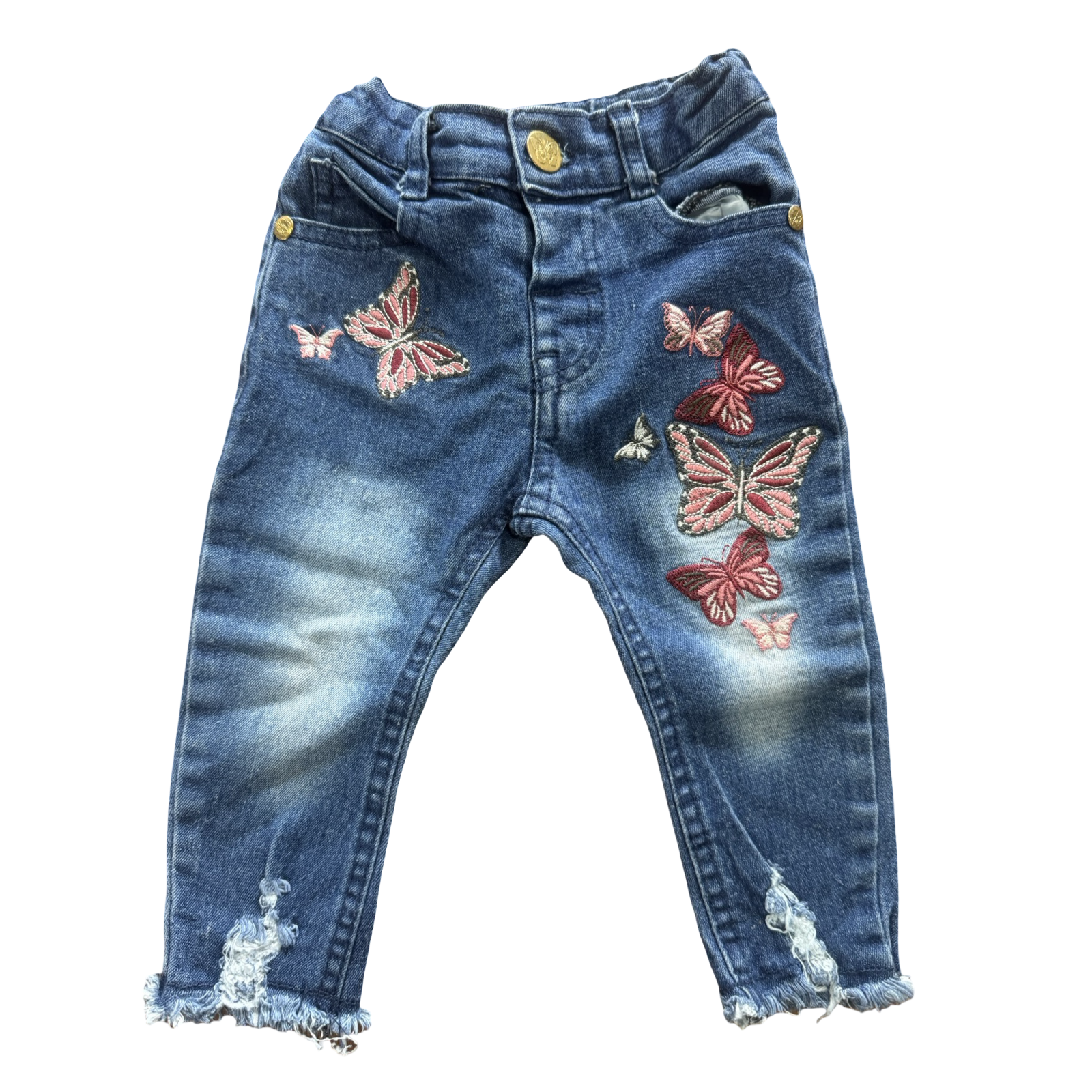 6-12M Log Denim Jeans with Embroidered Butterflies - Ackermans