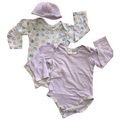3-6M 2pc Long Sleeve Purple & Heart Bodysuits and Knitted Beanie - Tiny Tots
