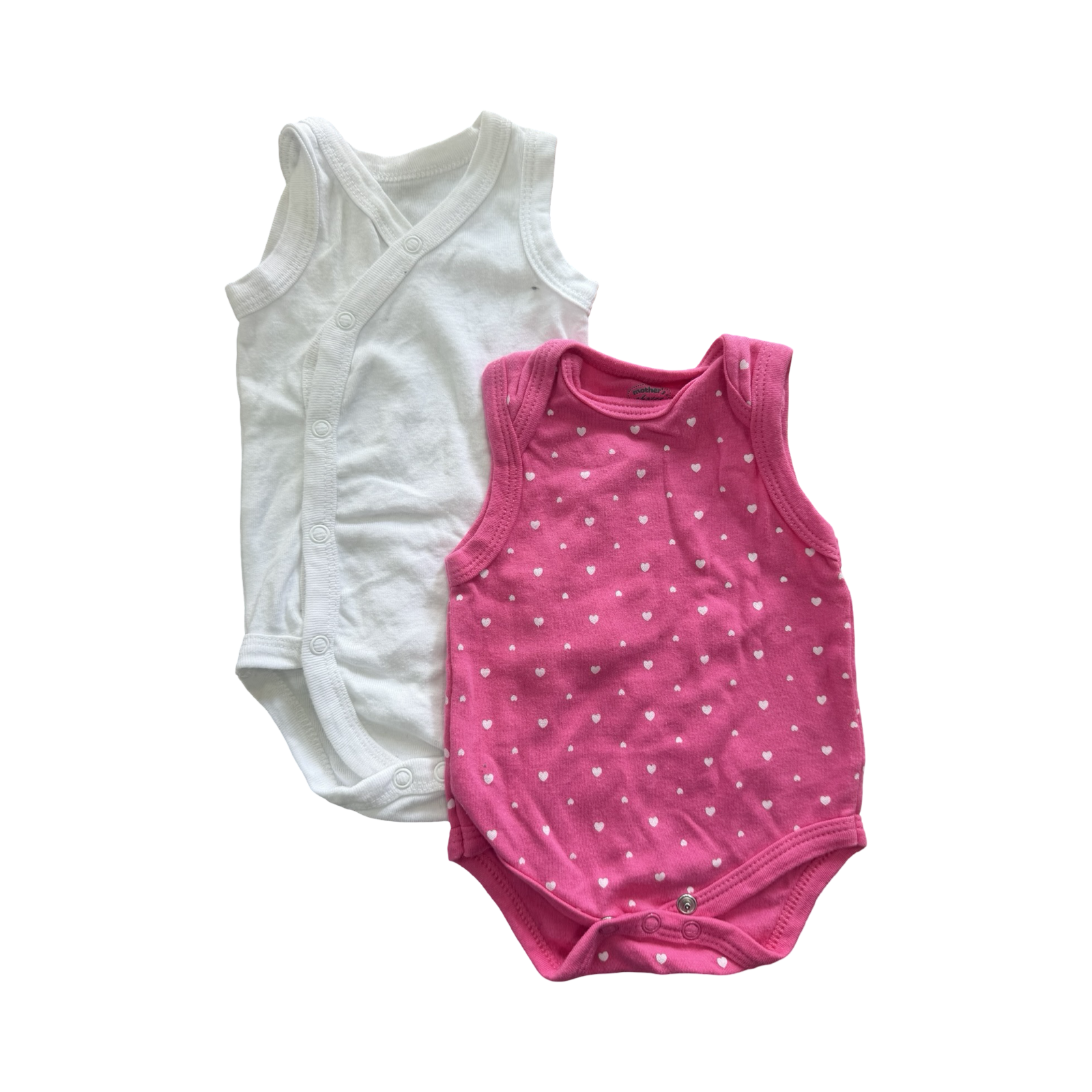 0-3M 2pc Pink & White Bodyvests - Mother's Choice / Woolworths