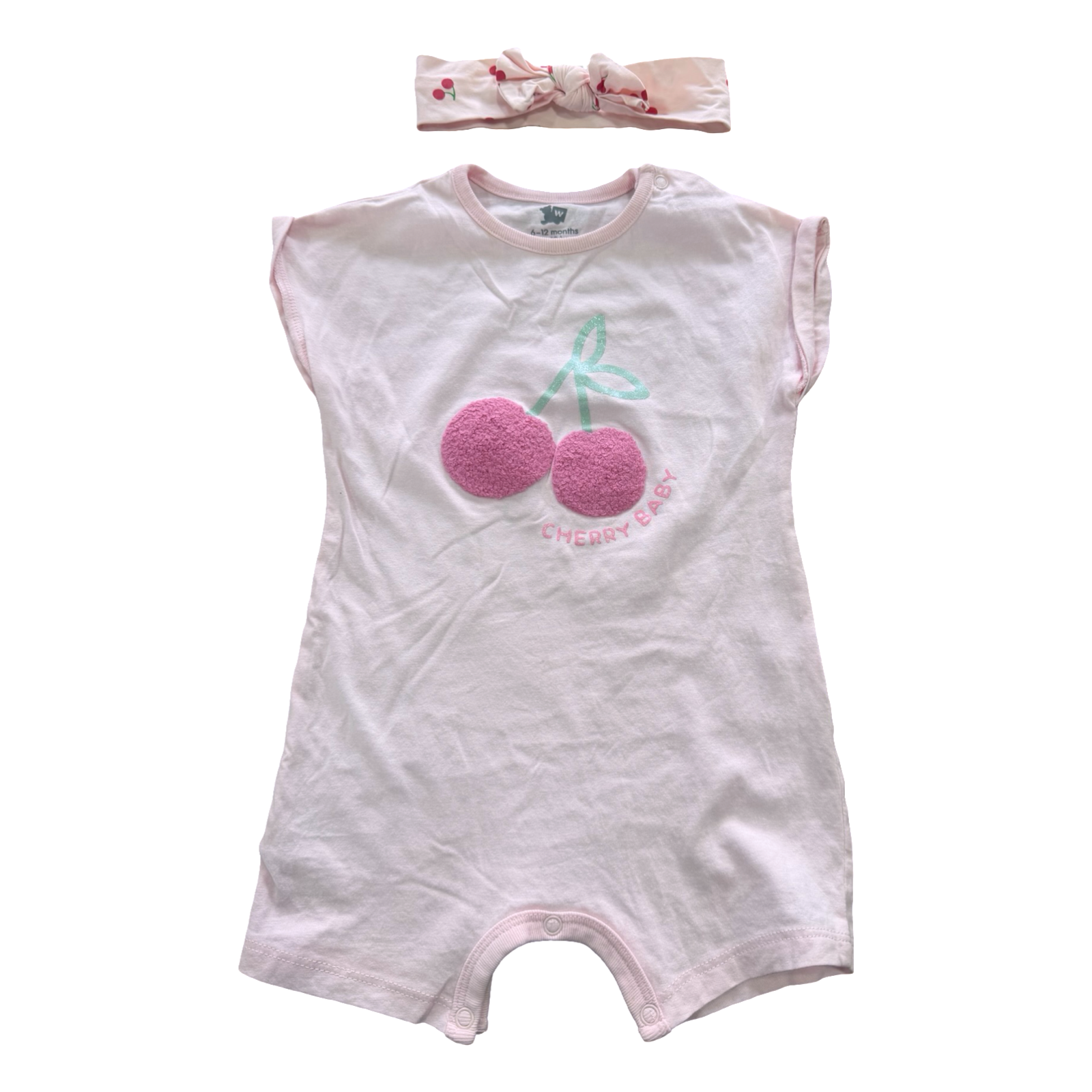 6-12M Pink Cherry Baby Romper - Woolworths
