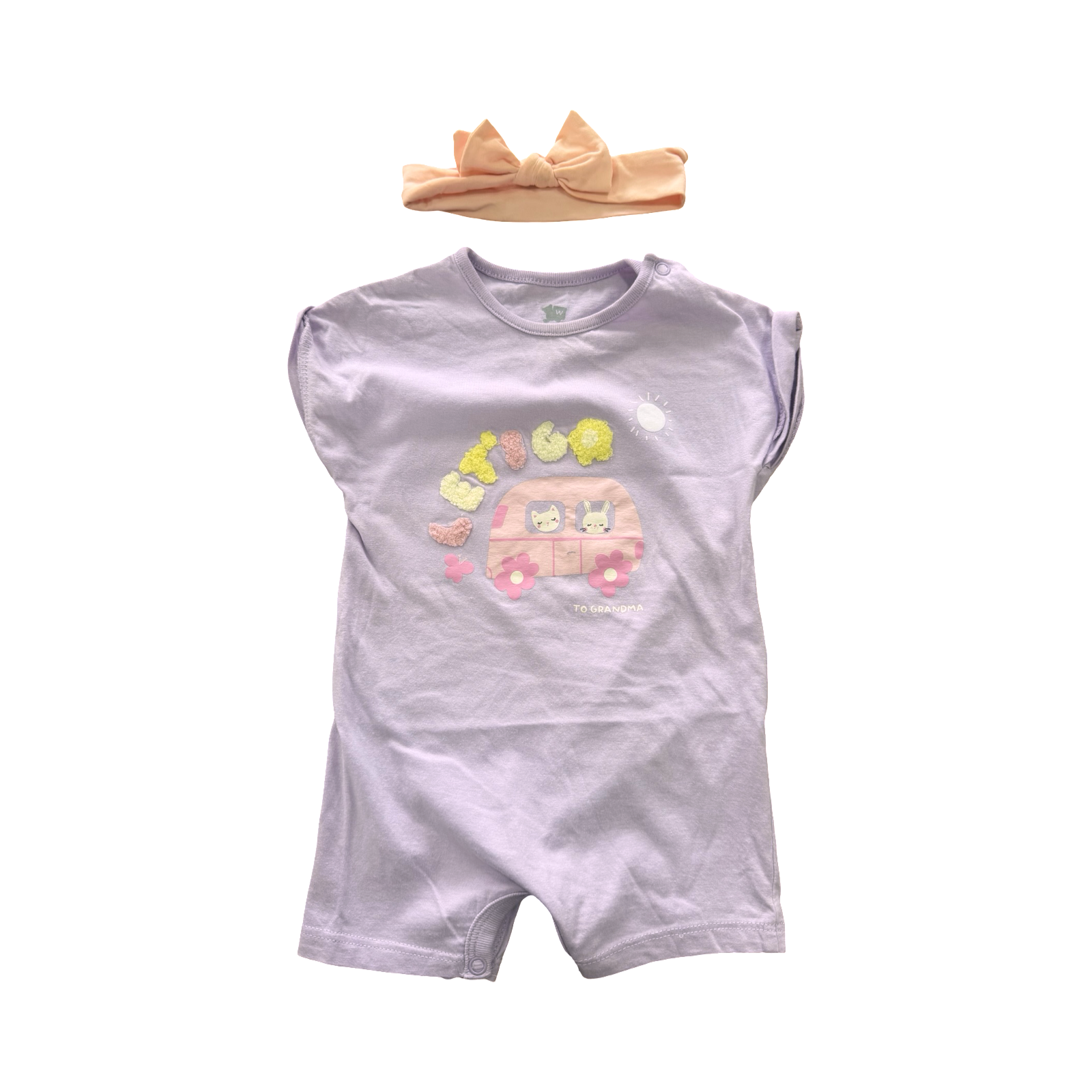 3-6M Let's Go to Grandma Purple Romper with Headband - Woolworths