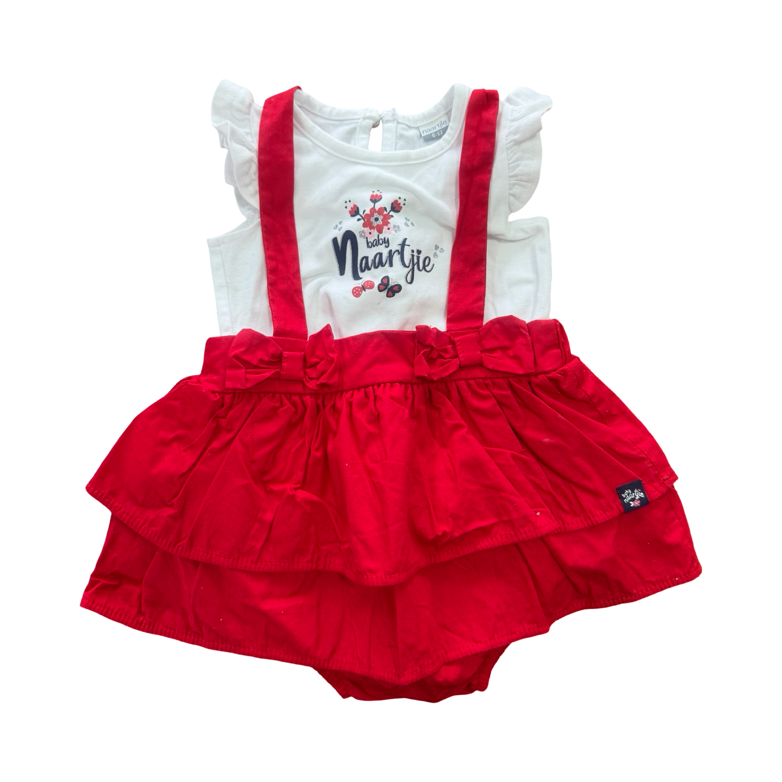 6-12M 2pc Red Skirt with White Floral Detail Shirt - Naartjie