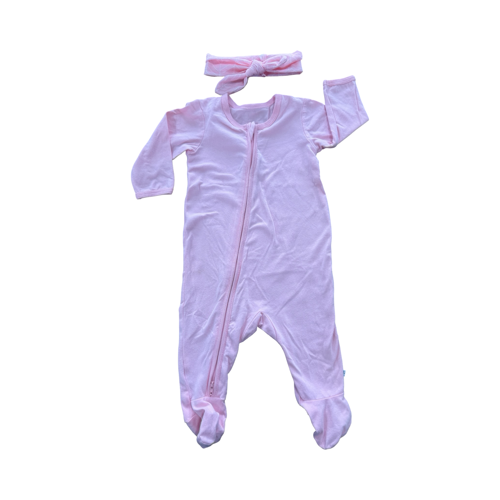 3-6M Pink Long Zipper Cotton Babygrow & Headband - Woolworths