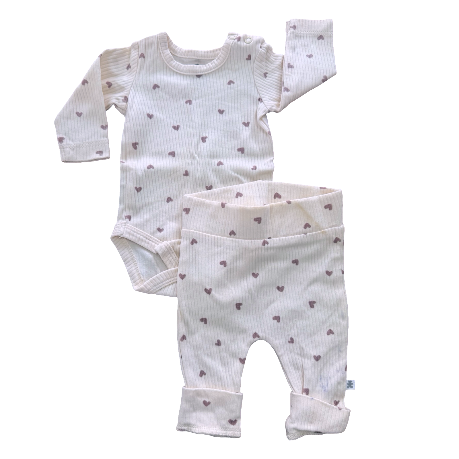 1-3M 2pc Ribbed Cream Heart Top & Legging Set - Woolworths