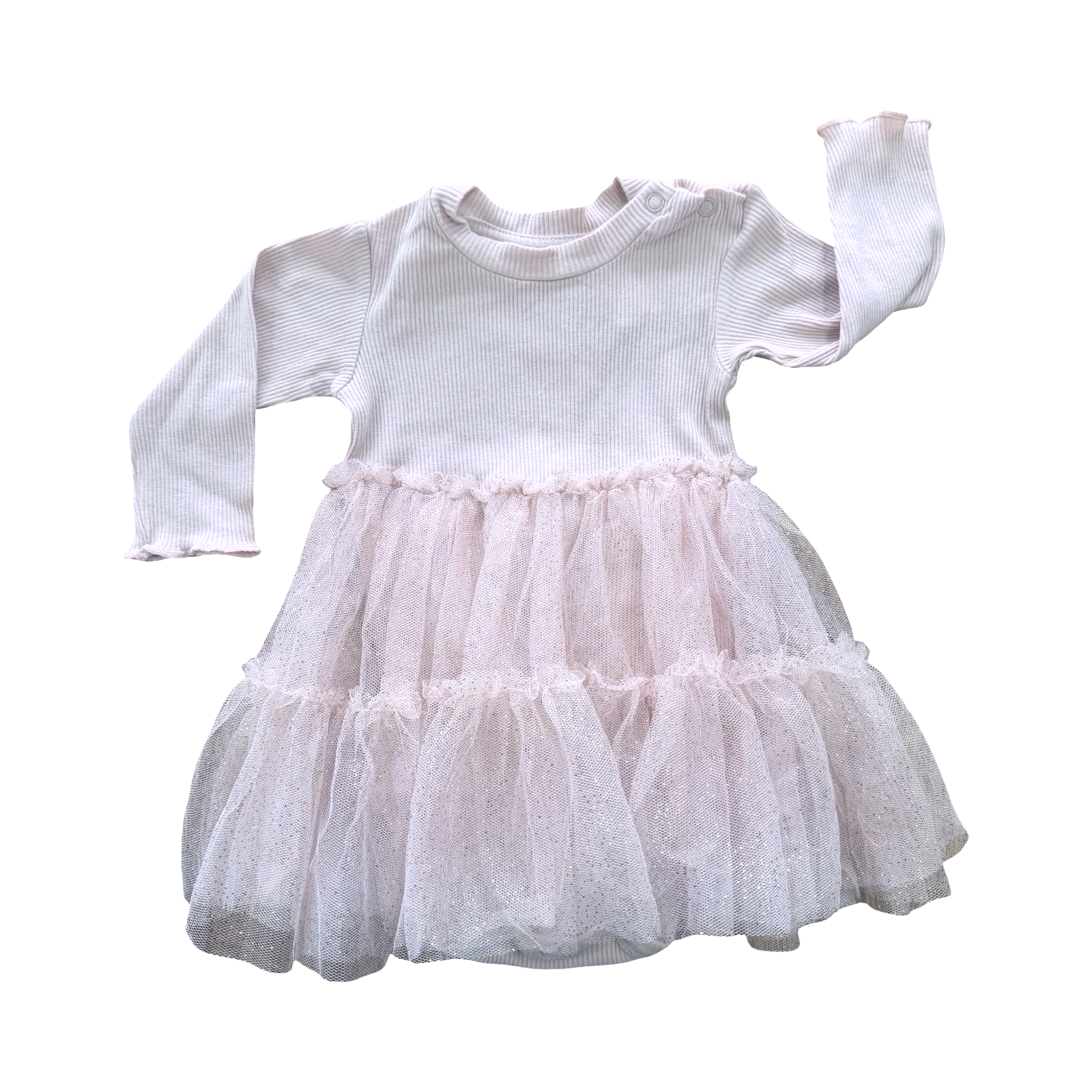 0-3M Pink Ribbed Dress with Tutu Shiny Tulle - Mr Price