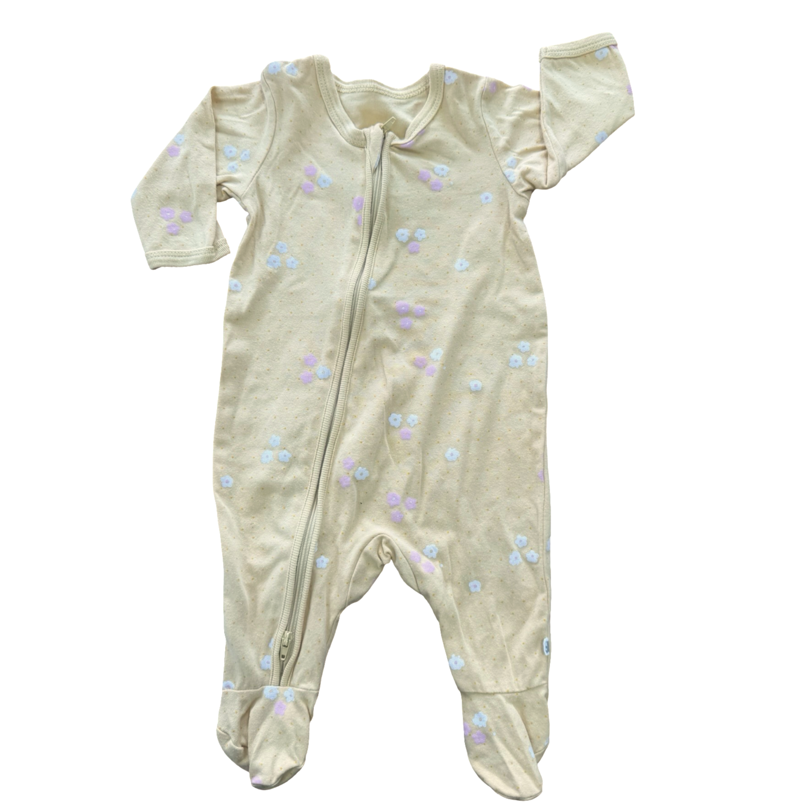 1-3M Yellow Polka Dot & Floral Zipper Cotton Onesie - Woolworths