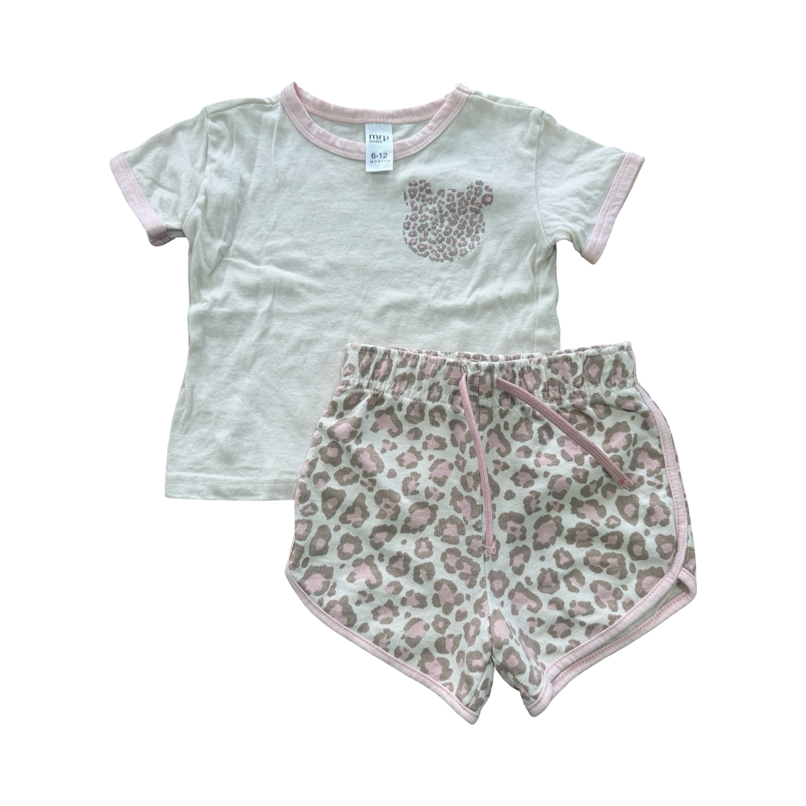 6-12M Cream & Pink Leopard 2pc Set T-Shirt & Short - Mr Price