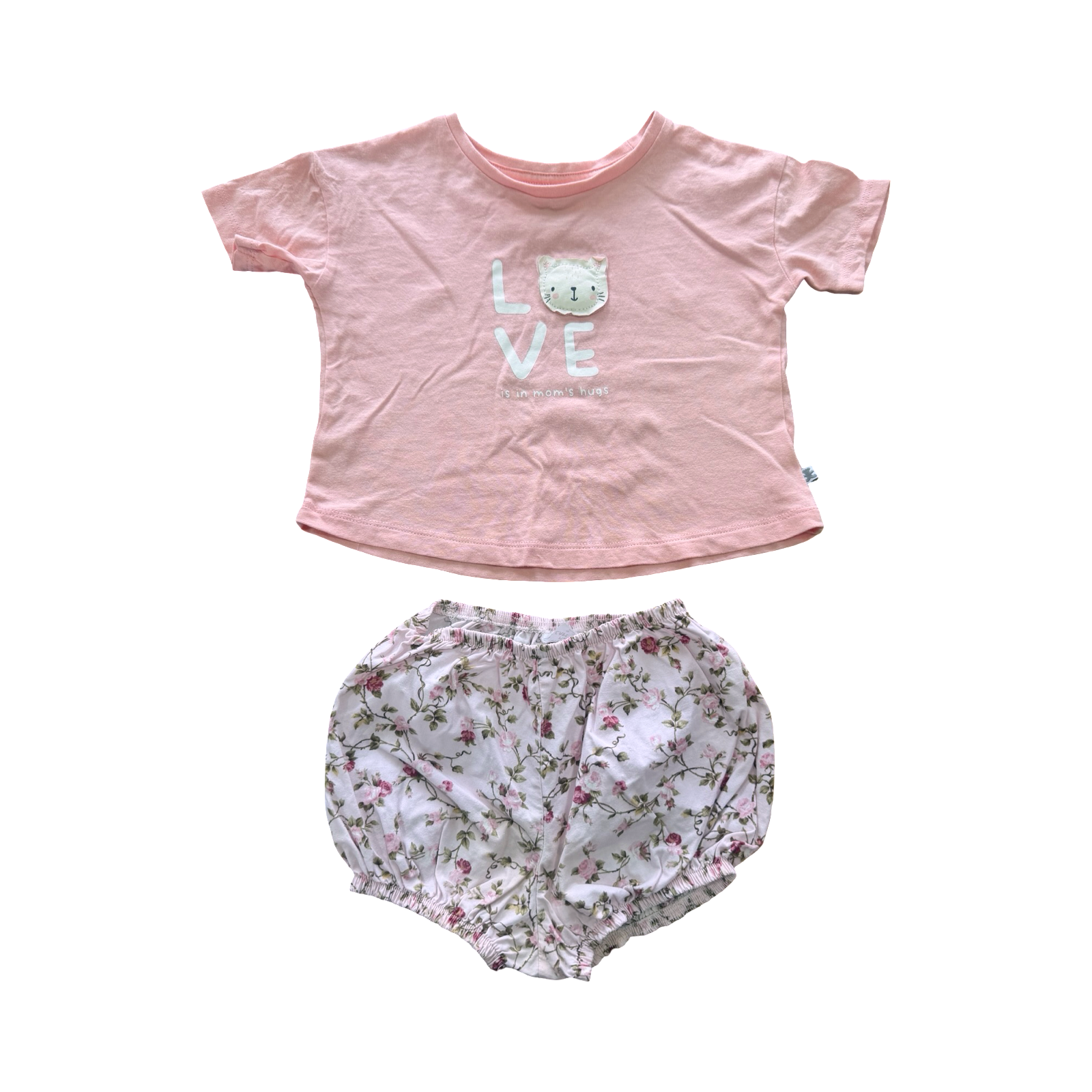 6-12M 2pc Pink Love Shirt with Floral Bloomer - Woolworths / Just Chillin
