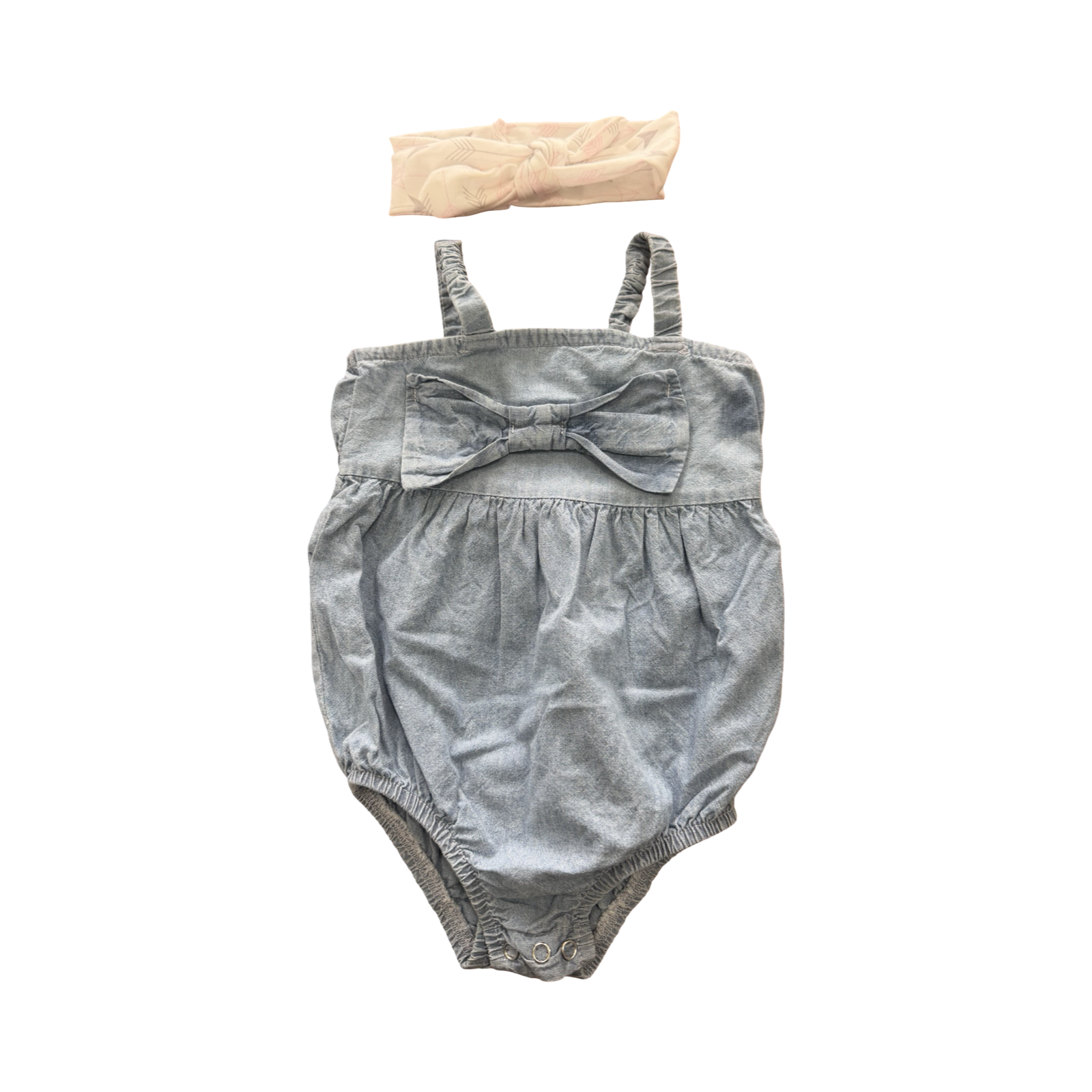 6-12M Chambray Bodysuit with Bow & Headband - Mr Price