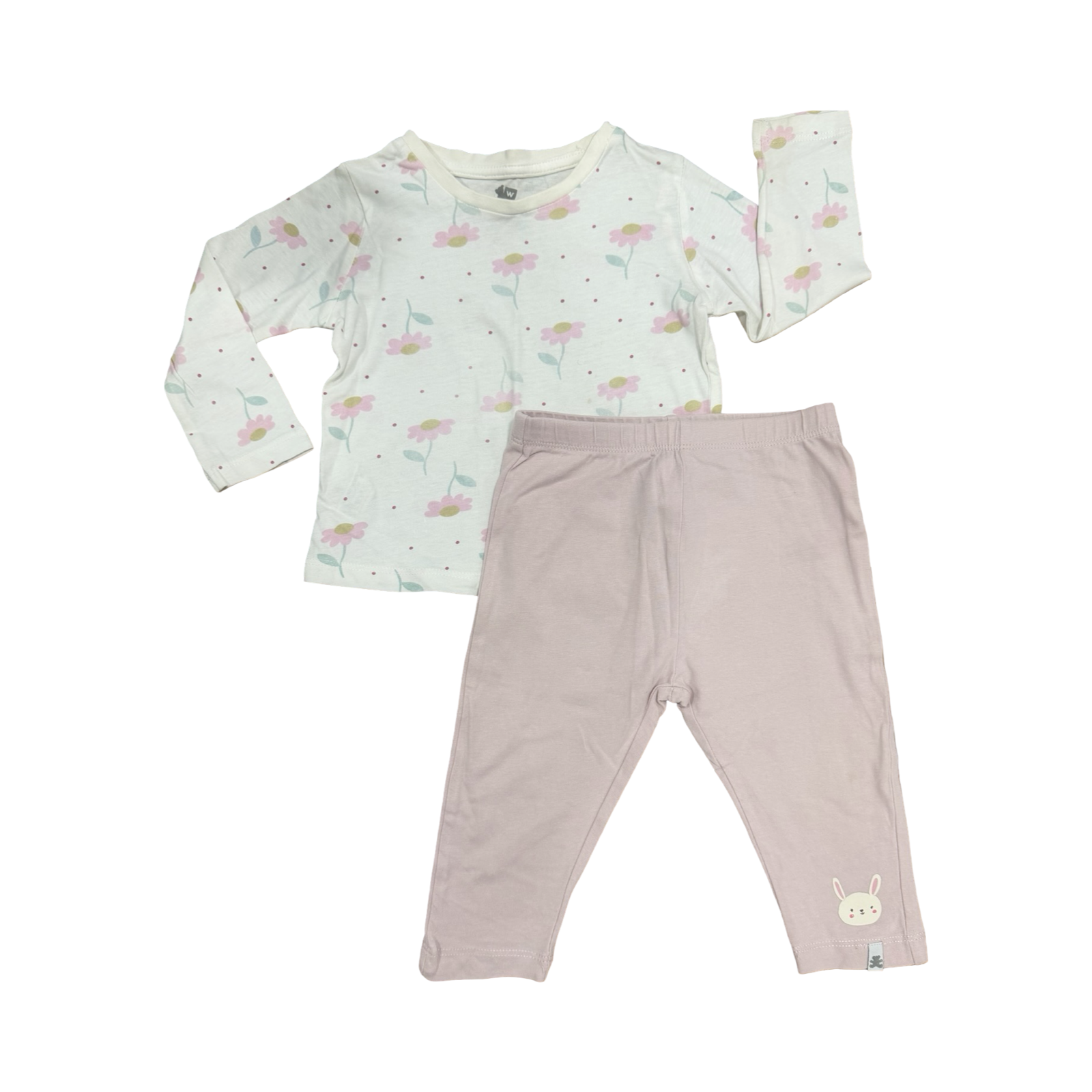 6-12M 2pc White & Pink Daisy Long Sleeve T-Shirt & Leggings - Woolworths