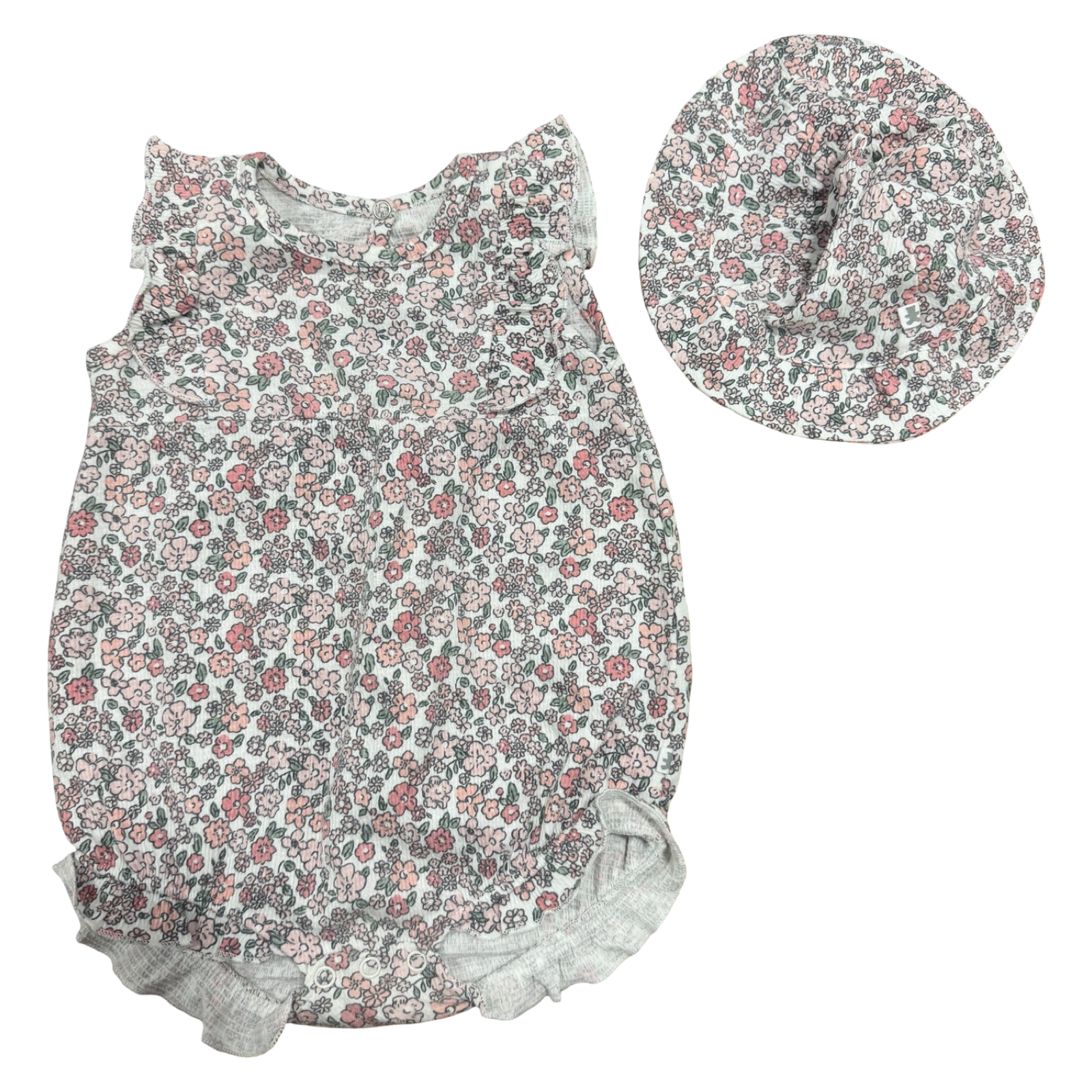 3-6M Floral Romper with Sun Hat - Woolworths